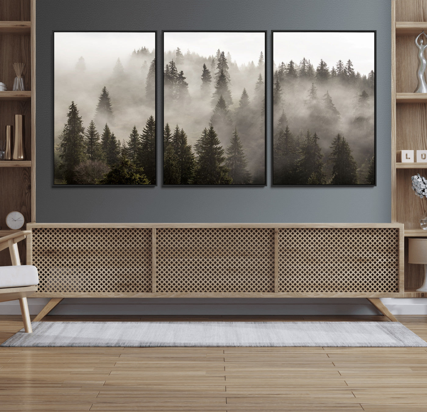 62862-MGV-CV-36X24-Misty Forest Wall Art – Tranquil Pine Tree Canvas Print with Mountain Fog, Nature Landscape Artwork for Living Room, Bedroom, or