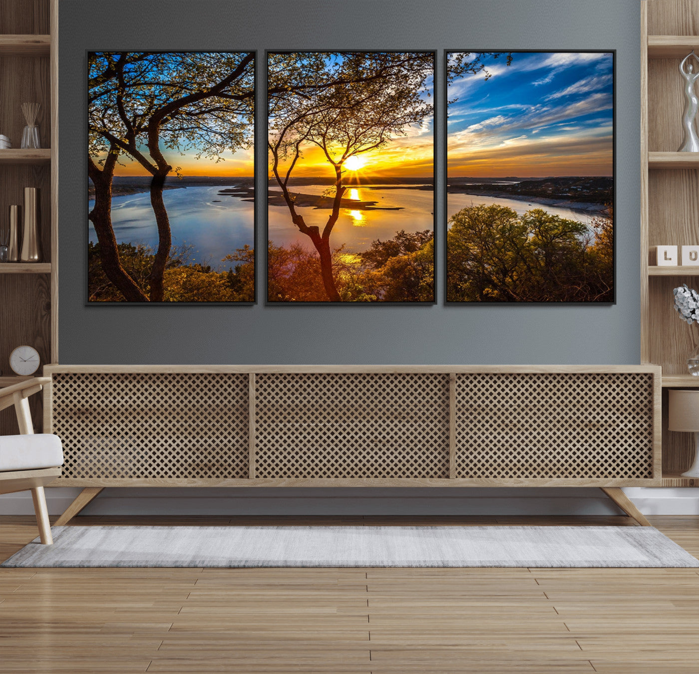 66839-MGV-CV-36X24-Lake Sunset Wall Art – Golden Hour Canvas Print with Trees and Water Reflection, Scenic Landscape Photography for Living Room,