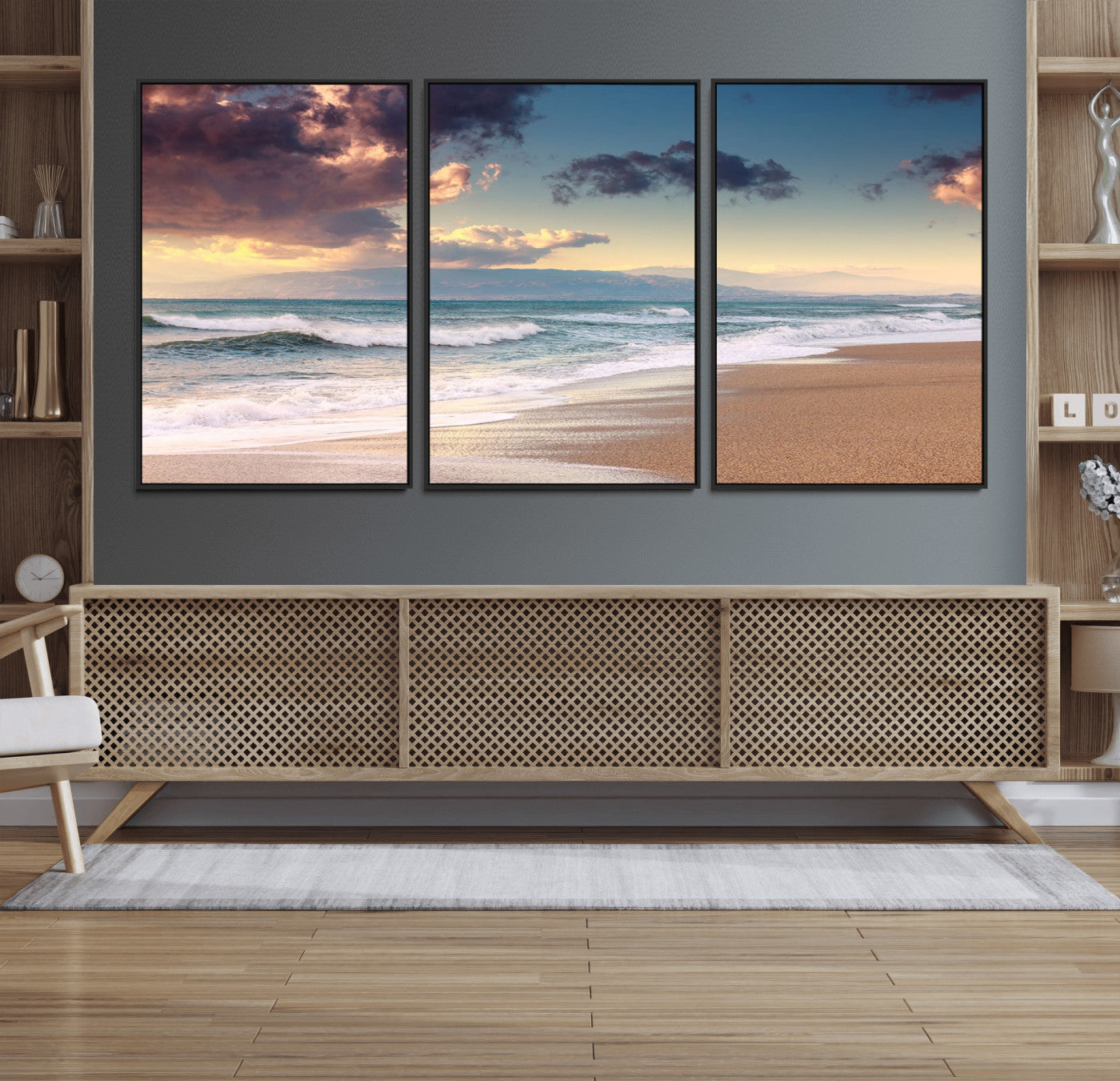 42253-MGV-CV-36X24-Serene Beach Waves Wall Art – Tranquil Ocean Horizon Canvas Print, Coastal Seascape Decor for Living Room or Office Wall