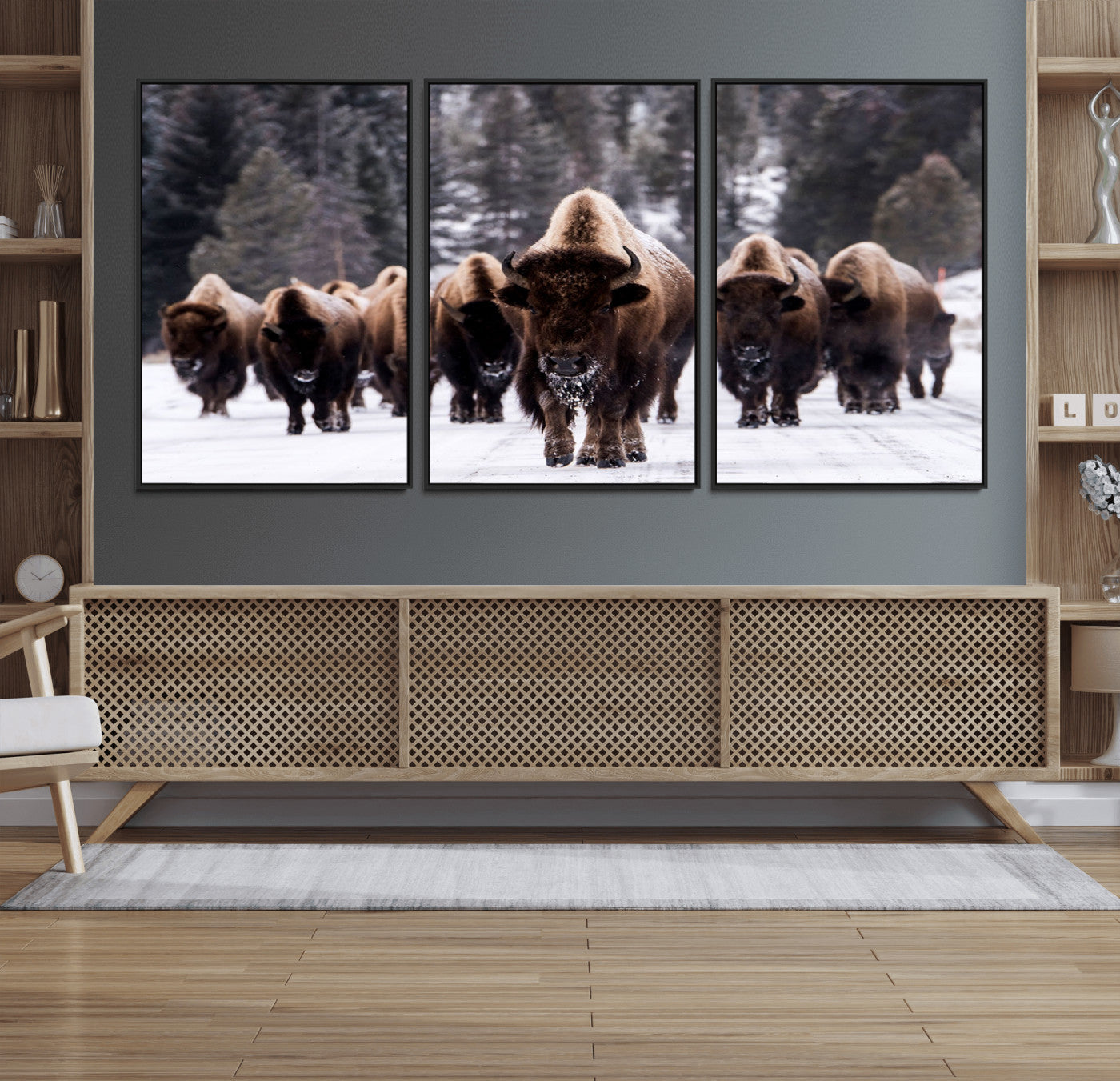 66871-MGV-CV-36X24-Bison Herd Wall Art – Wildlife Buffalo Canvas Print, Rustic Western Nature Photography Decor for Living Room, Office, Cabin, or