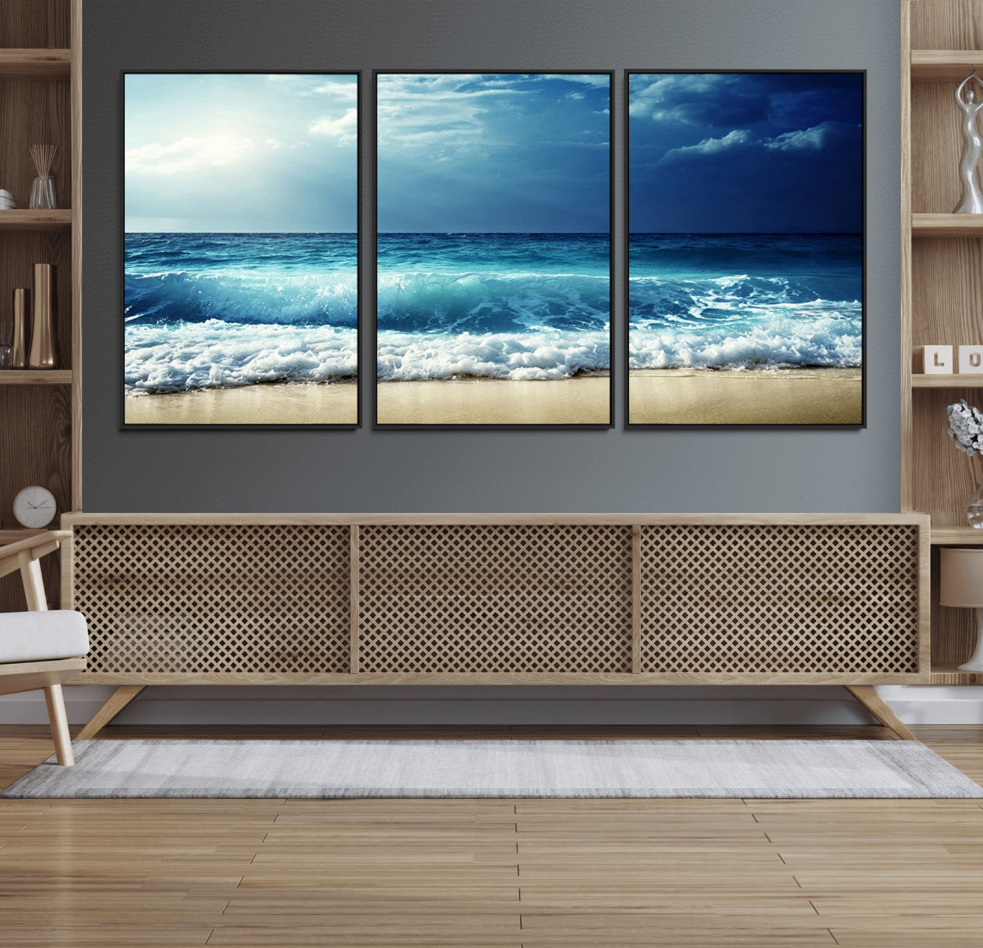 84116-MGV-CV-36X24-Ocean Wave Wall Art – Blue Sea and Beach Canvas Print, Coastal Seascape Photography Artwork for Living Room, Bedroom, or Office