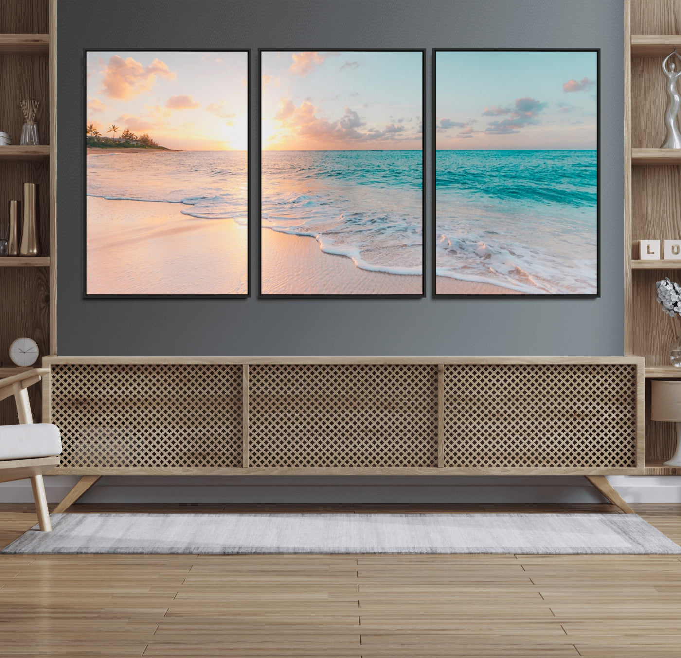89767-MGV-CV-36X24-Ocean Sunset Wall Art – Serene Beach Canvas Print with Pastel Sky and Waves, Coastal Seascape Artwork for Bedroom, Living Room, or