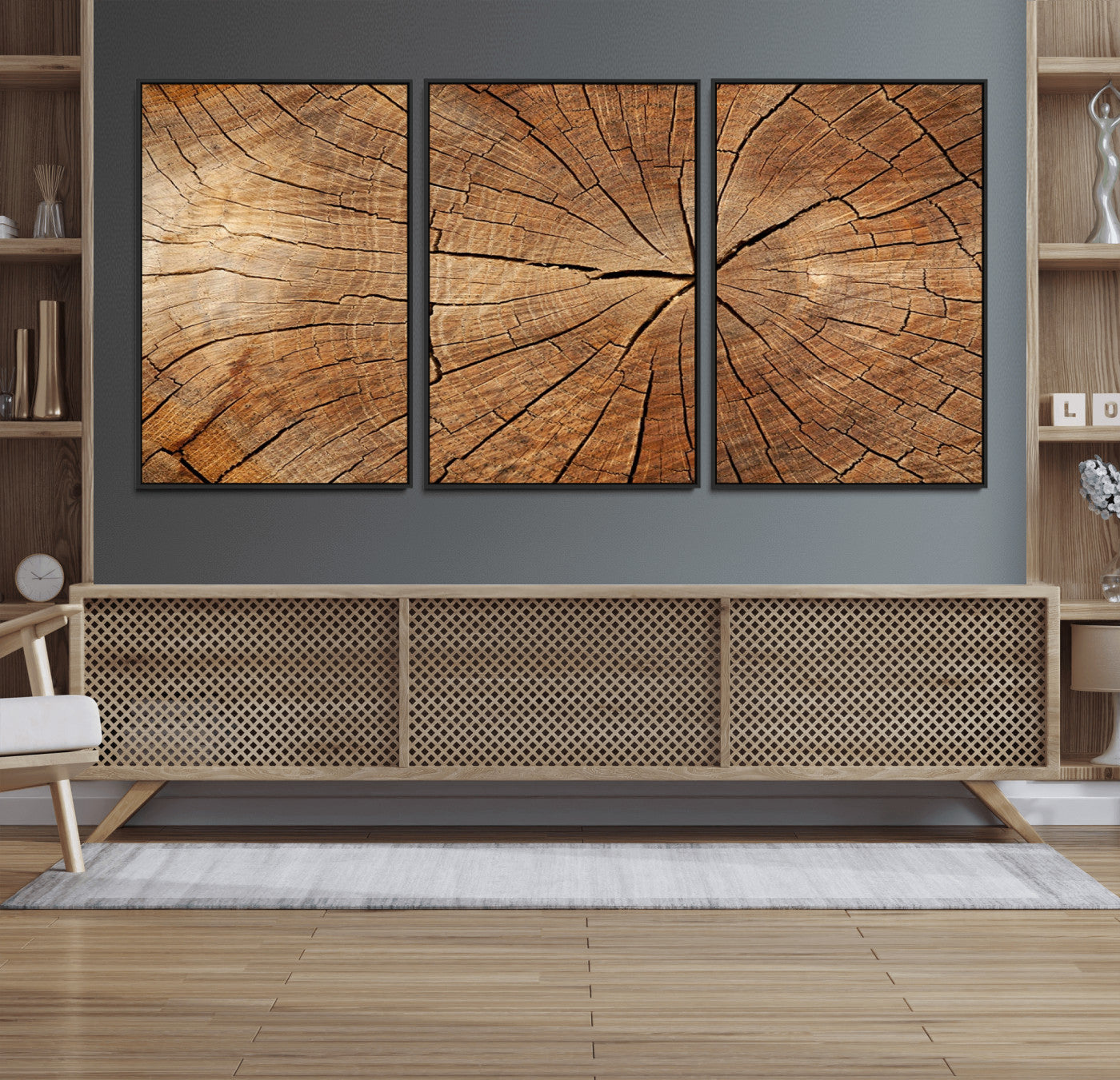 61710-MGV-CV-36X24-Tree Rings Wall Art – Rustic Wood Grain Canvas Print of Tree Trunk Cross Section, Nature Inspired Decor for Cabin, Office, Living