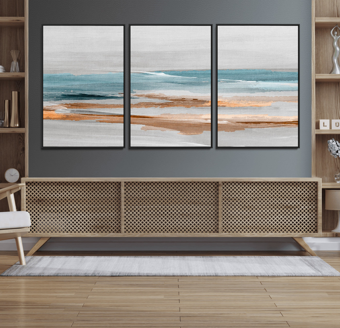 23430-MGV-CV-36X24-Abstract Coastal Wall Art – Modern Ocean Horizon Canvas Print, Minimalist Beach Scene Painting for Bedroom, Living Room, Office or
