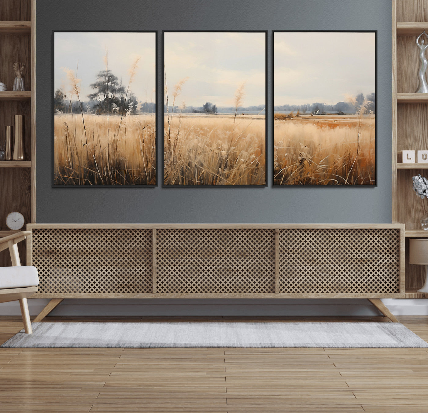 38193-MGV-CV-36X24-Golden Meadow Wall Art – Serene Grassland Landscape Canvas Print, Rustic Nature Decor for Bedroom, Living Room or Farmhouse