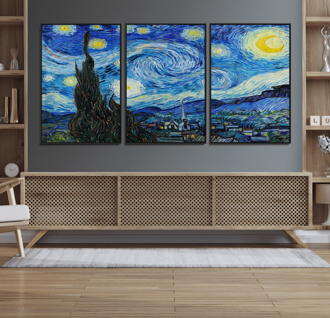 39177-MGV-FC-60X30-3P_Black-Starry Night Wall Art – Vincent van Gogh Famous Painting Canvas Print, Timeless Starry Sky Decor for Living Room, Bedroom or