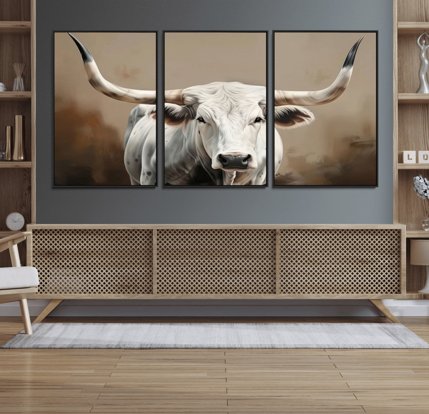 61423-MGV-CV-36X24-Longhorn Bull Wall Art – Rustic Western Texas Steer Canvas Print, Cowboy Farmhouse Decor for Living Room, Bedroom, Office or Ranch