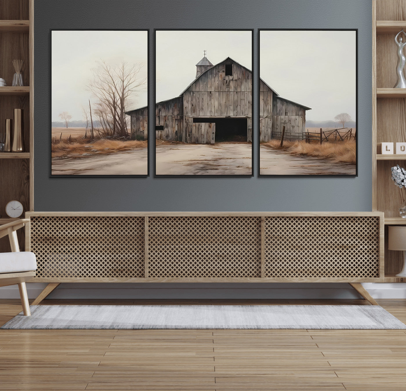 11602-MGV-FC-60X30-3P_Black-Old Barn Wall Art Canvas Print, Framed Rustic Barn Art Picture Print, Old Farmhouse Perfect Rustic Farmhouse Decor Artwork