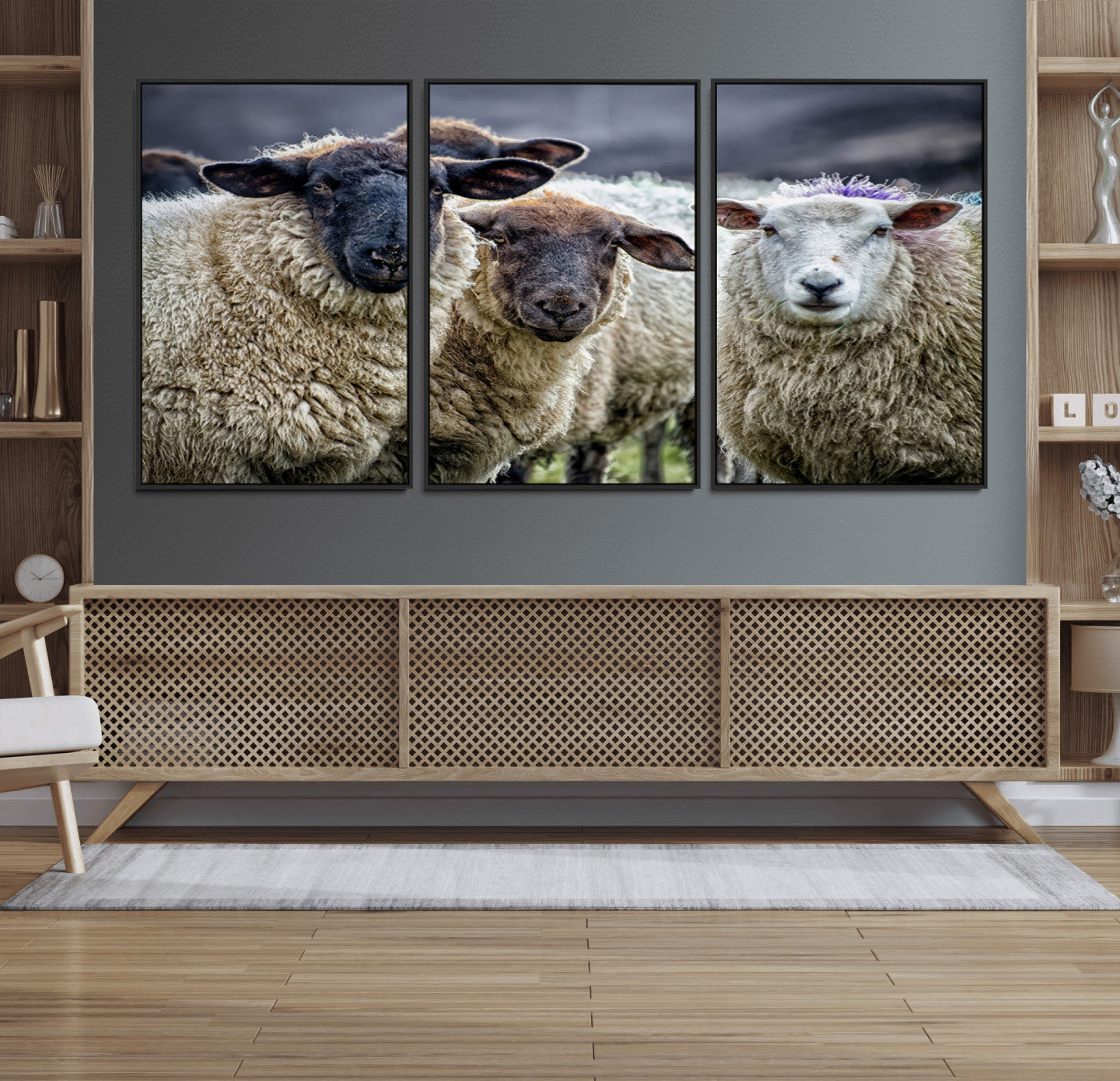 18418-MGV-CV-36X24-Sheep Wall Art Canvas Print, Framed Farmhouse Sheep Art Picture Print, Sheep Herd Perfect Rustic Farmhouse Decor Artwork