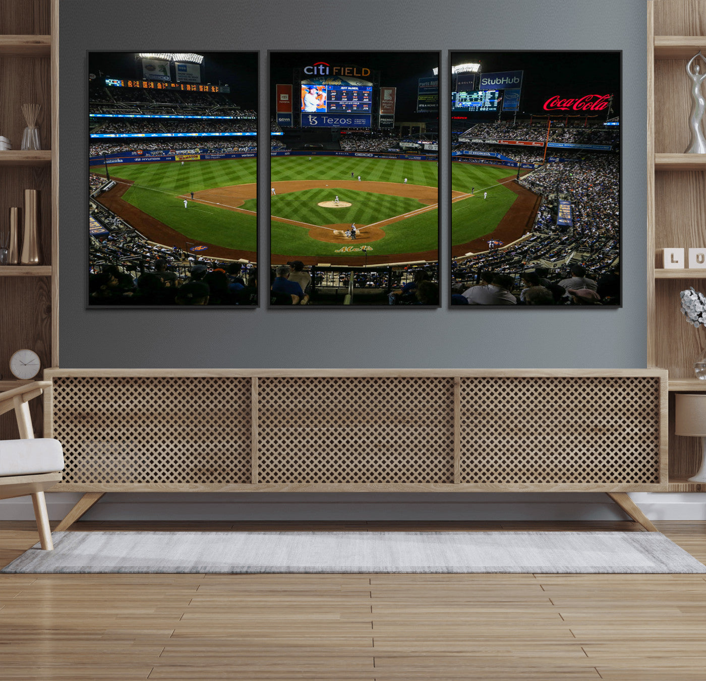 25148-MGV-CV-36X24-Baseball Stadium Wall Art – Canvas Print Night Game Packed Crowd Bright Lights Sports Photography, Dynamic Decor for Game Room,