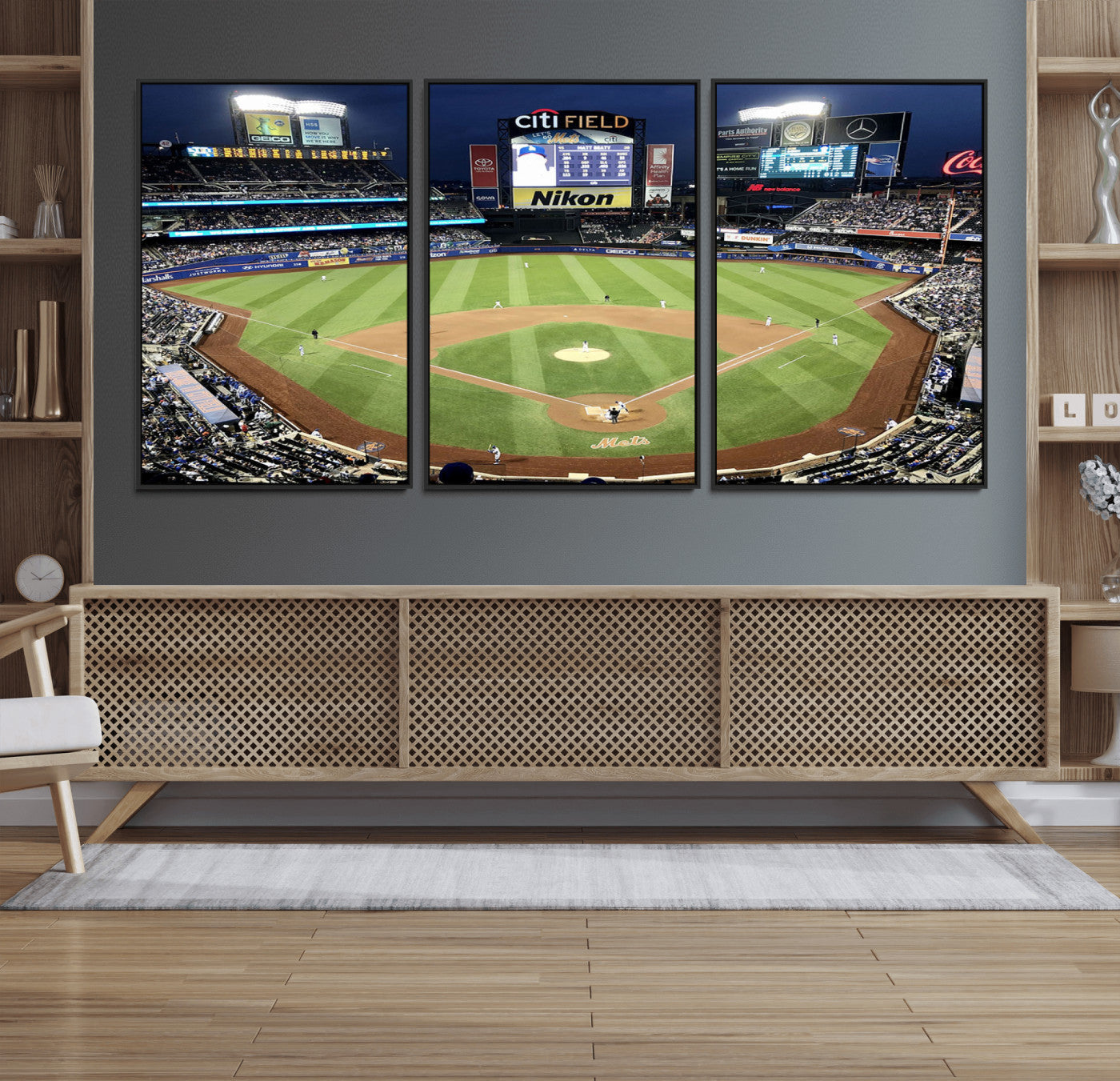 87666-MGV-CV-36X24-City Field Stadium Wall Art Canvas Print, Framed New York Stadium Art Picture Print, Citi Field Stadium Perfect Sport Room Decor