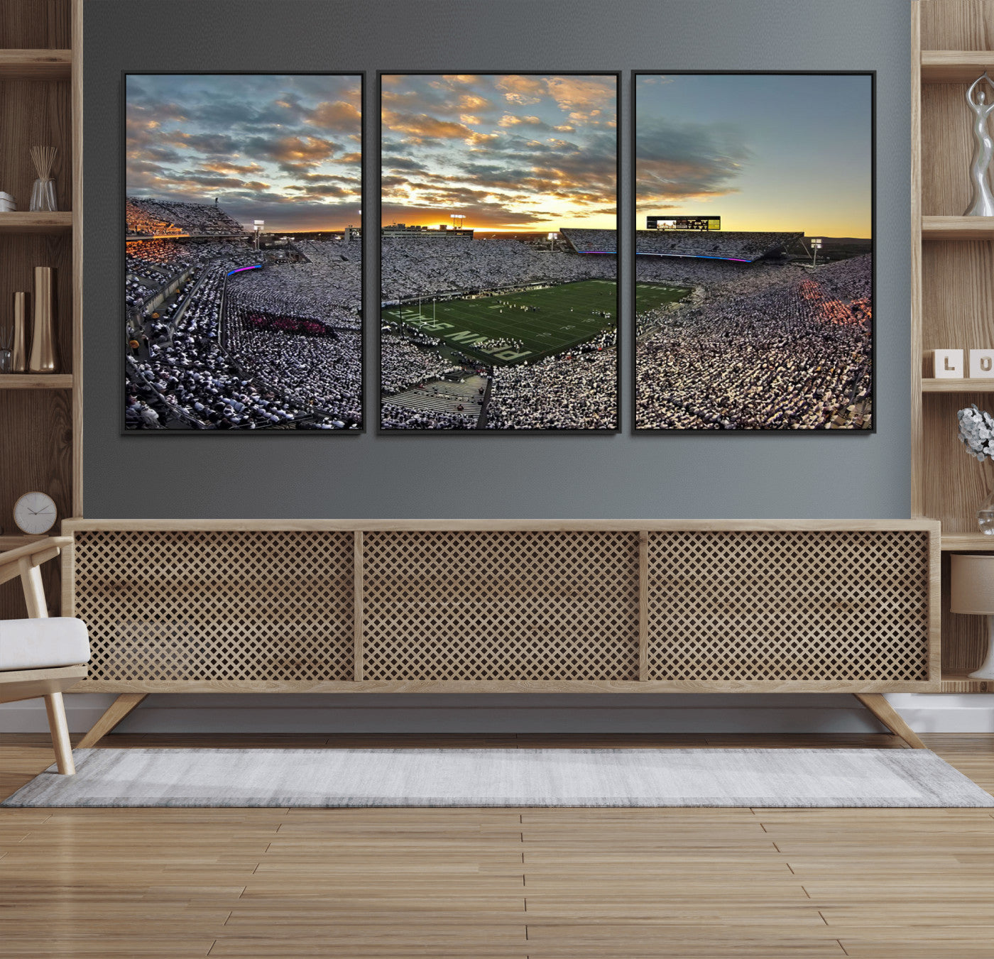 38807-MGV-FC-60X30-3P_Black-Beaver Stadium Wall Art Canvas Print, Framed Beaver Stadium Field Art Picture Print, Football Stadium Perfect Sport Room Decor