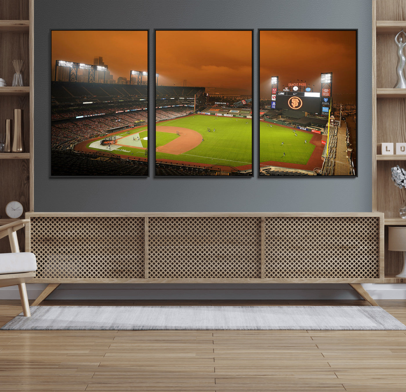 31315-MGV-CV-36X24-Oracle Park Stadium Wall Art Canvas Print, Framed California Stadium Art Picture Print, Oracle Park Field Perfect Sport Room Decor