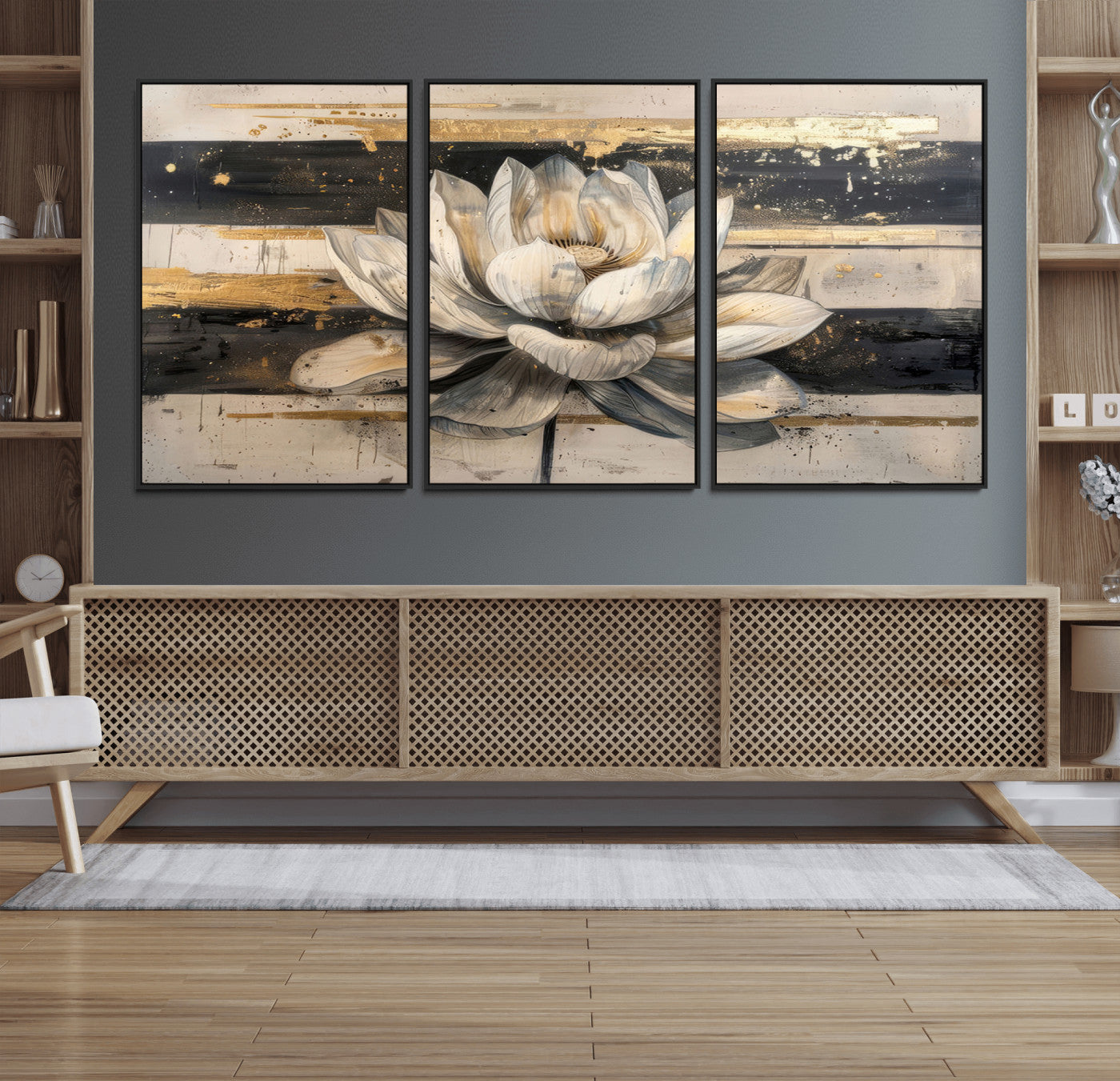 18807-MGV-CV-36X24-Lotus Flower Wall Art Canvas Print, Framed Abstract Lotus Art Picture Print, White Lotus Flower Perfect Abstract Floral Decor