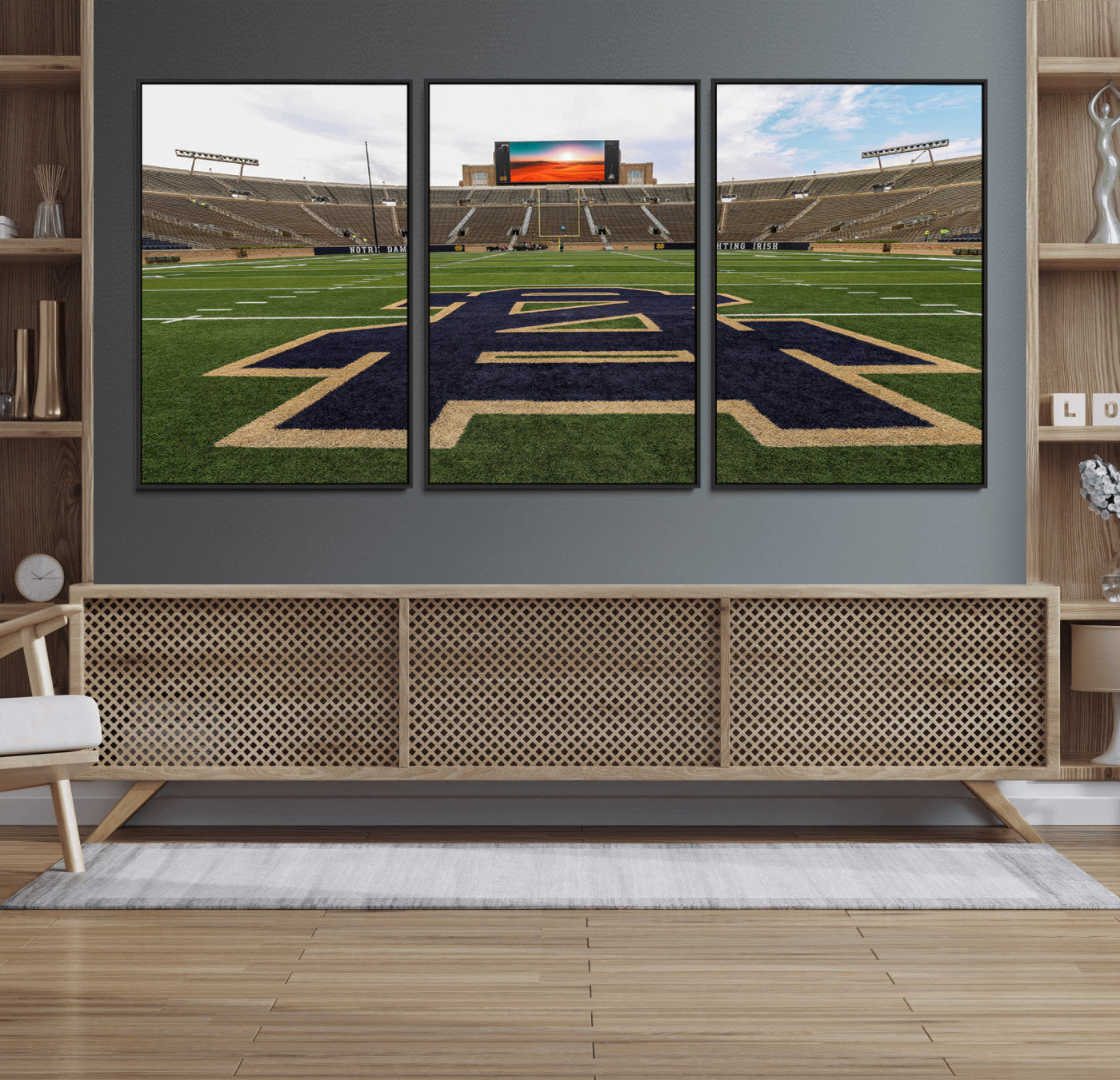 52835-MGV-FC-60X30-3P_Black-Notre Dame Stadium Wall Art Canvas Print, Framed Indiana Stadium Art Picture Print, Notre Dame Field Perfect Sport Room Decor