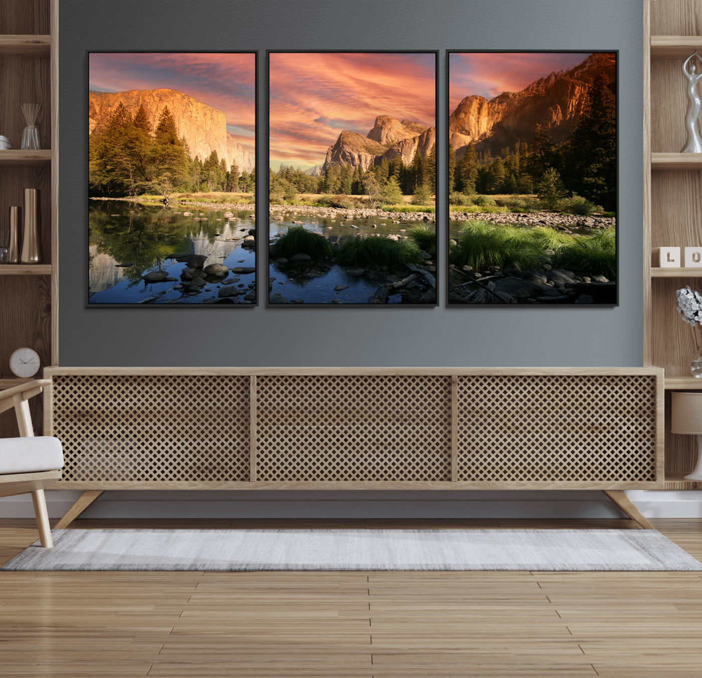 31199457-MGV-FC-60X30-3P_Black-Yosemite Valley Wall Art Canvas Print, Framed El Capitan Art Picture Print, Sunset Sky Perfect Vibrant Western Decor Artwork