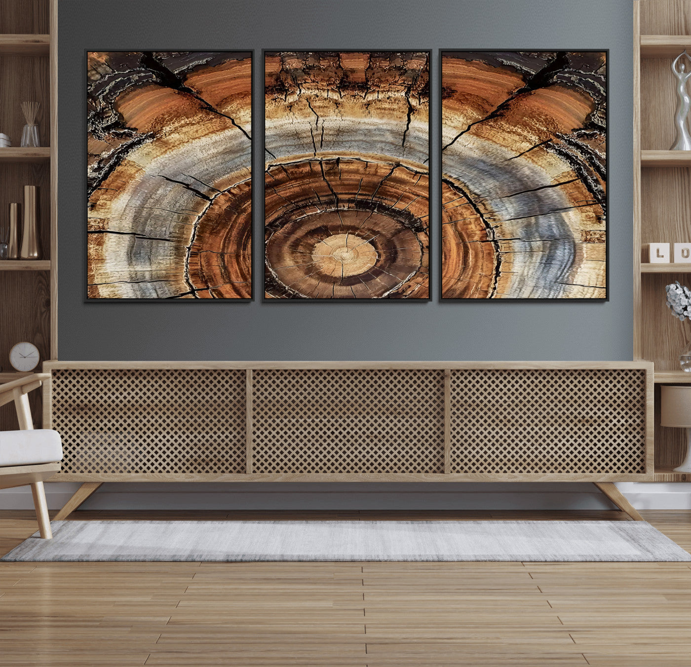 15184146-MGV-CV-36X24-Tree Rings Wall Art Canvas Print, Framed Wood Texture Art Picture Print, Rustic Pattern Perfect Rustic Organic Decor Artwork