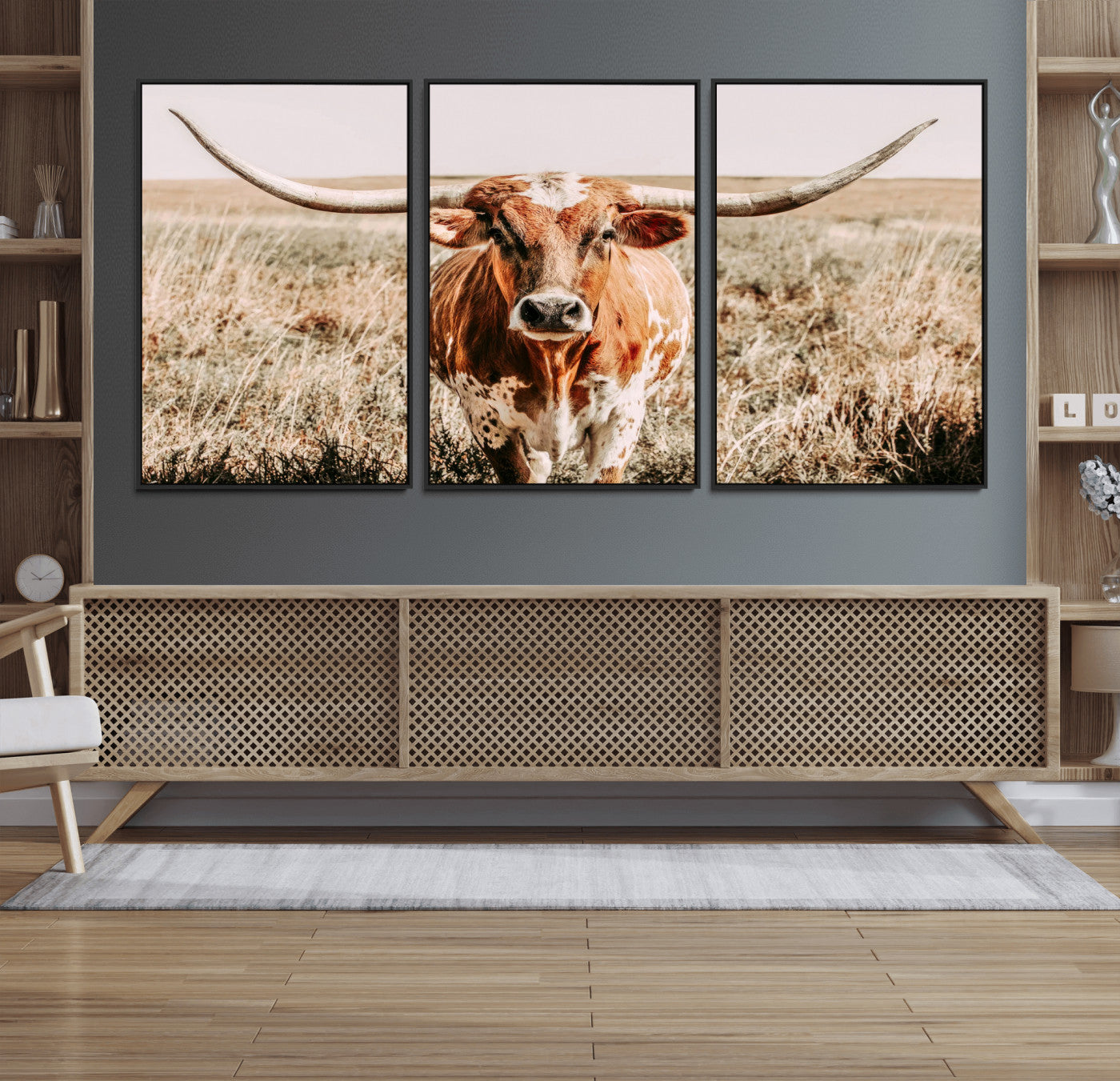 54986862-MGV-CV-36X24-Majestic Longhorn Wall Art – Canvas Print of Graceful Strength & Bold Spirit, Wild Plains Beauty Nature Inspired Rustic Decor for