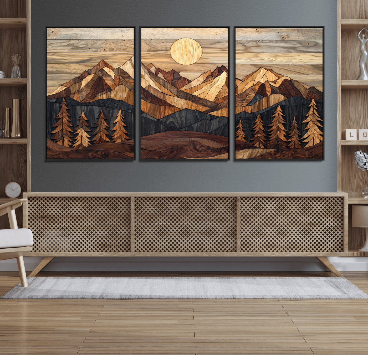 39116082-MGV-CV-36X24-Wood Mountain Landscape Wall Art Canvas Print, Framed Sunset Hills Art Picture Print, Abstract Nature Perfect Boho Decor Artwork