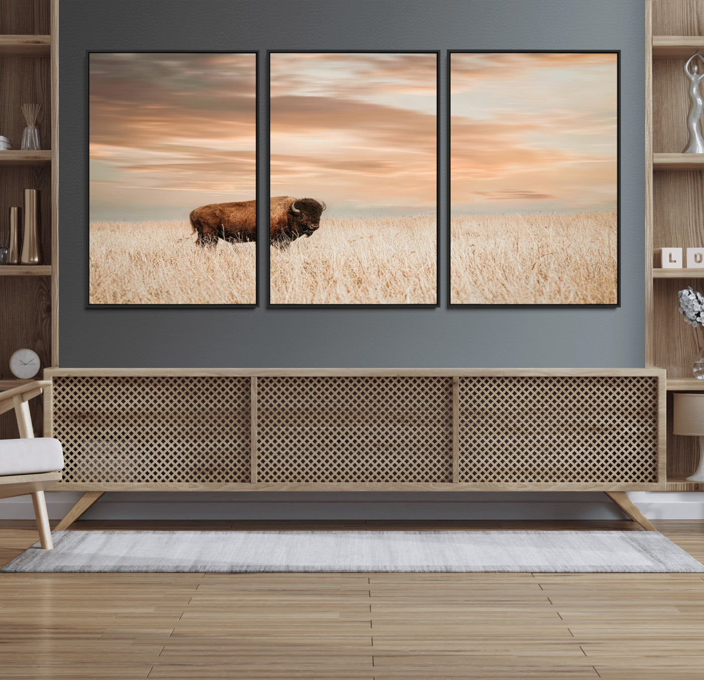 87282289-MGV-CV-36X24-Bison Wall Art Canvas Print, Framed Buffalo Art Picture Print, Western Prairie Perfect Rustic Decor Artwork