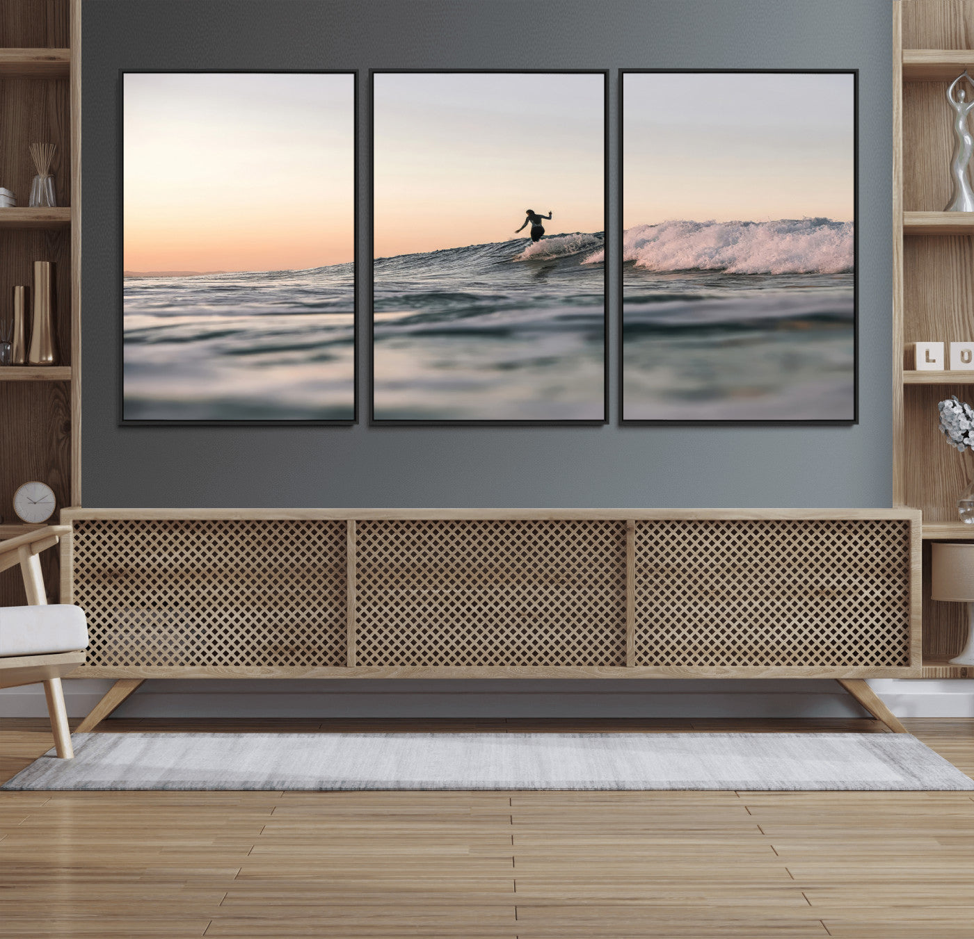58502923-MGV-CV-36X24-Wave Rider Wall Art Canvas Print, Framed Ocean Wave Art Picture Print, Riding Surf Perfect Sunset Surf Decor Artwork