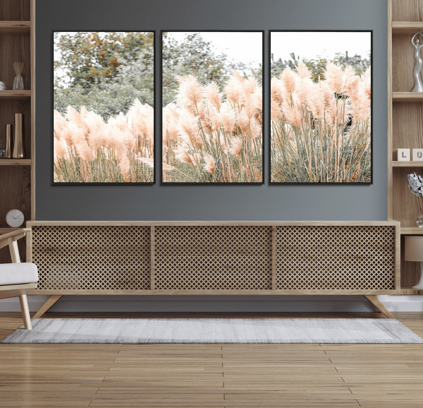 21826392-MGV-CV-36X24-Pampas Grass Wall Art Canvas Print, Framed Soft Pampas Art Picture Print, Pastel Grasses Perfect Soft Neutral Boho Decor Artwork