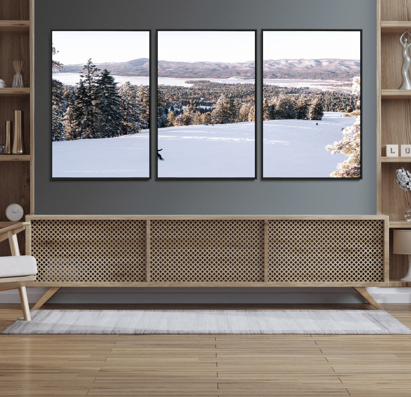 79857868-MGV-CV-36X24-Snowy Mountain Wall Art Canvas Print, Framed Ski Slope Art Picture Print, Winter Forest Perfect Modern Rustic Decor Artwork