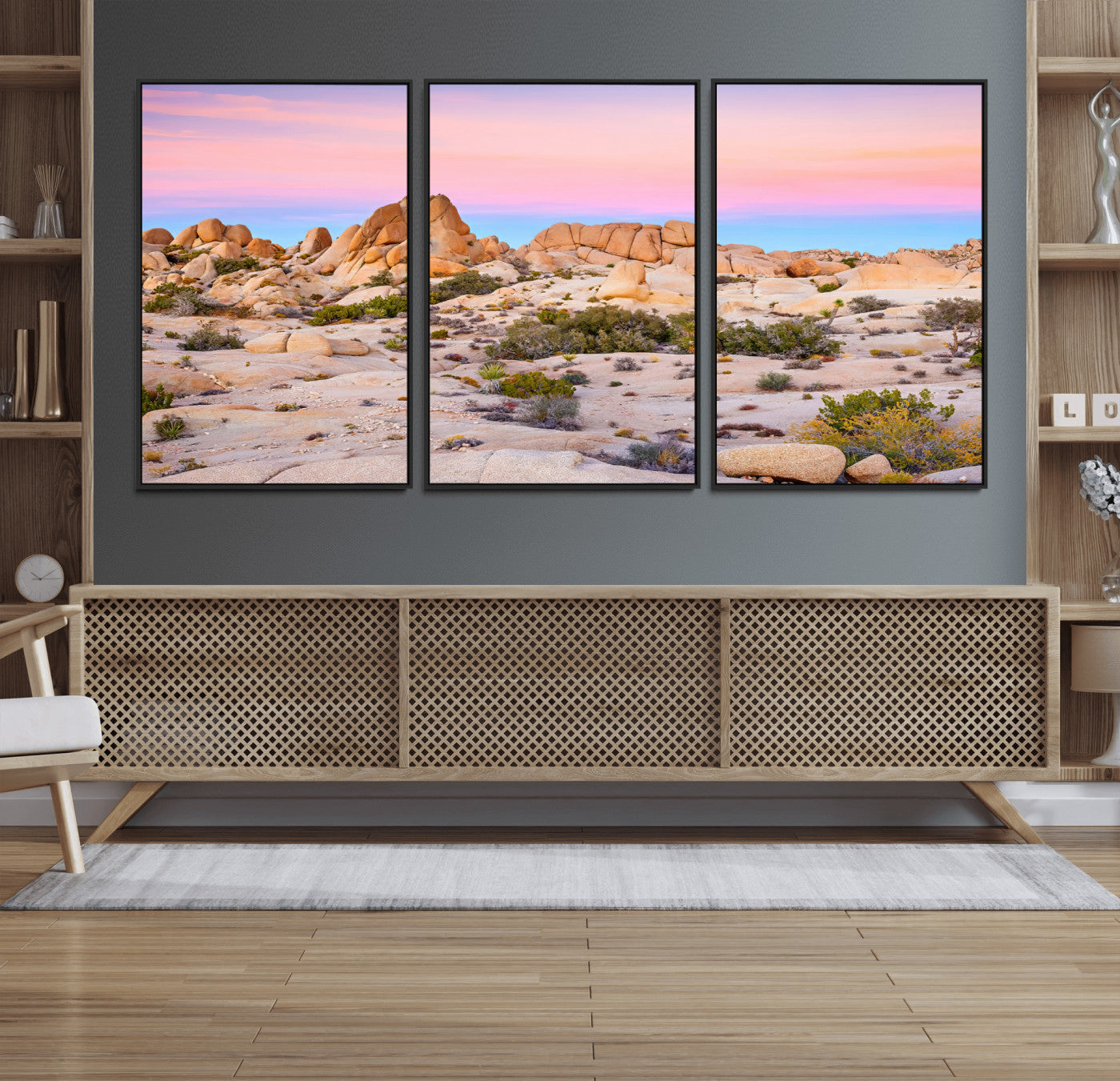 96167137-MGV-CV-36X24-Vibrant Sunset Sky Wall Art Canvas Print, Framed Joshua Tree Art Picture Print, Rugged Terrain Perfect Southwestern Boho Decor