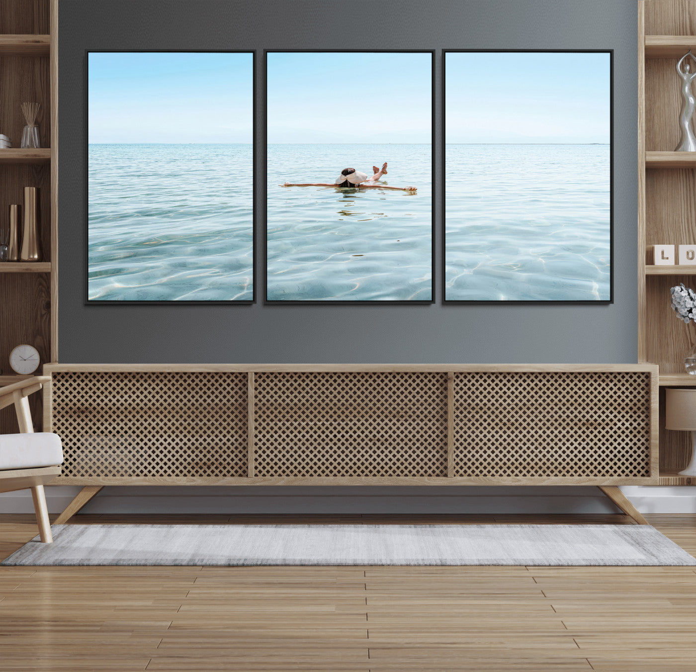 32624554-MGV-CV-36X24-Swimming Relaxation Wall Art Canvas Print, Framed Peaceful Water Art Picture Print, Clear Sea Perfect Minimalist Aquatic Decor