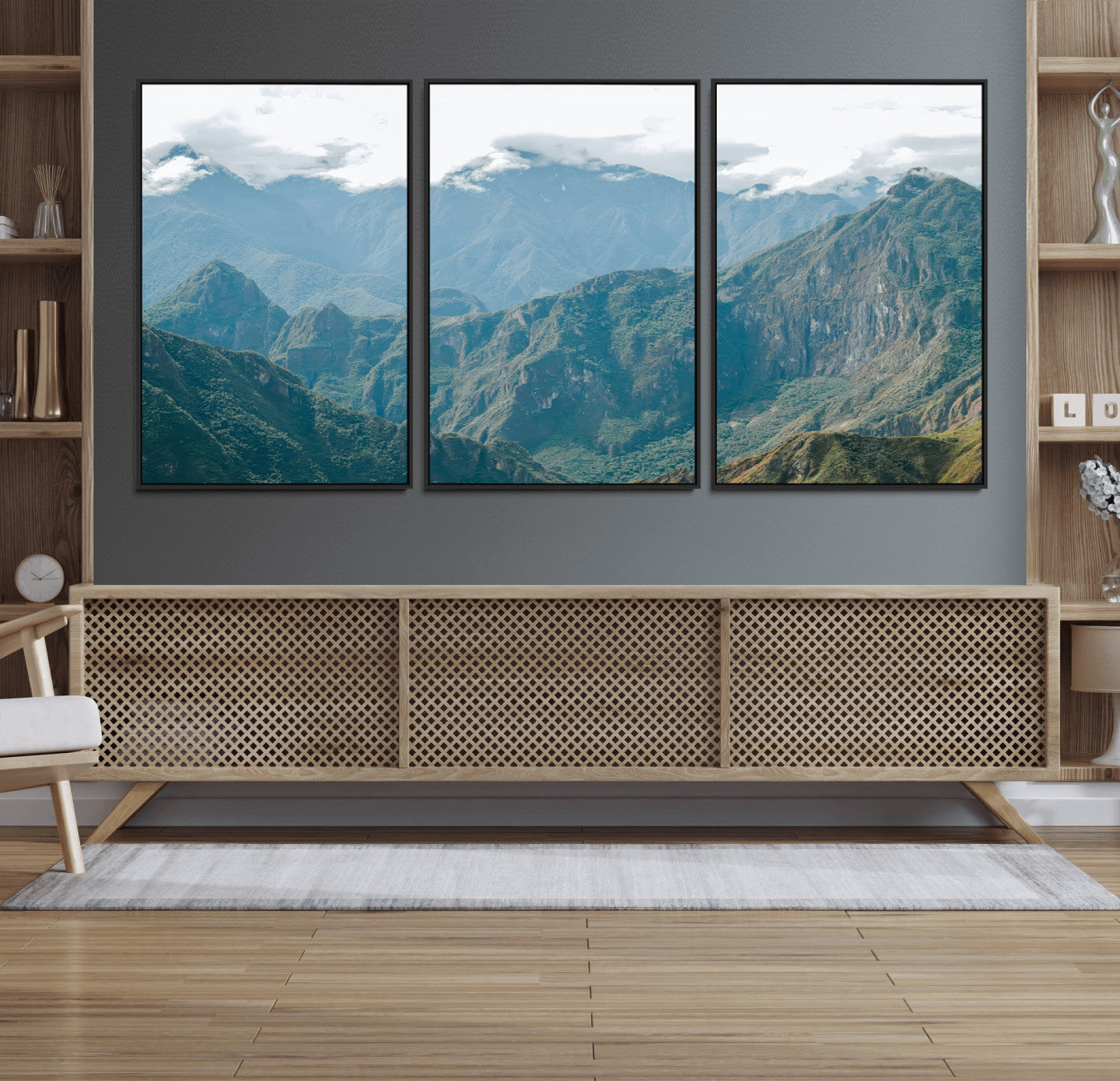 79393816-MGV-CV-36X24-Misty Mountain Wall Art Canvas Print, Framed Cloudy Andean Art Picture Print, Rugged Mountain Perfect Rustic Nature Decor Artwork