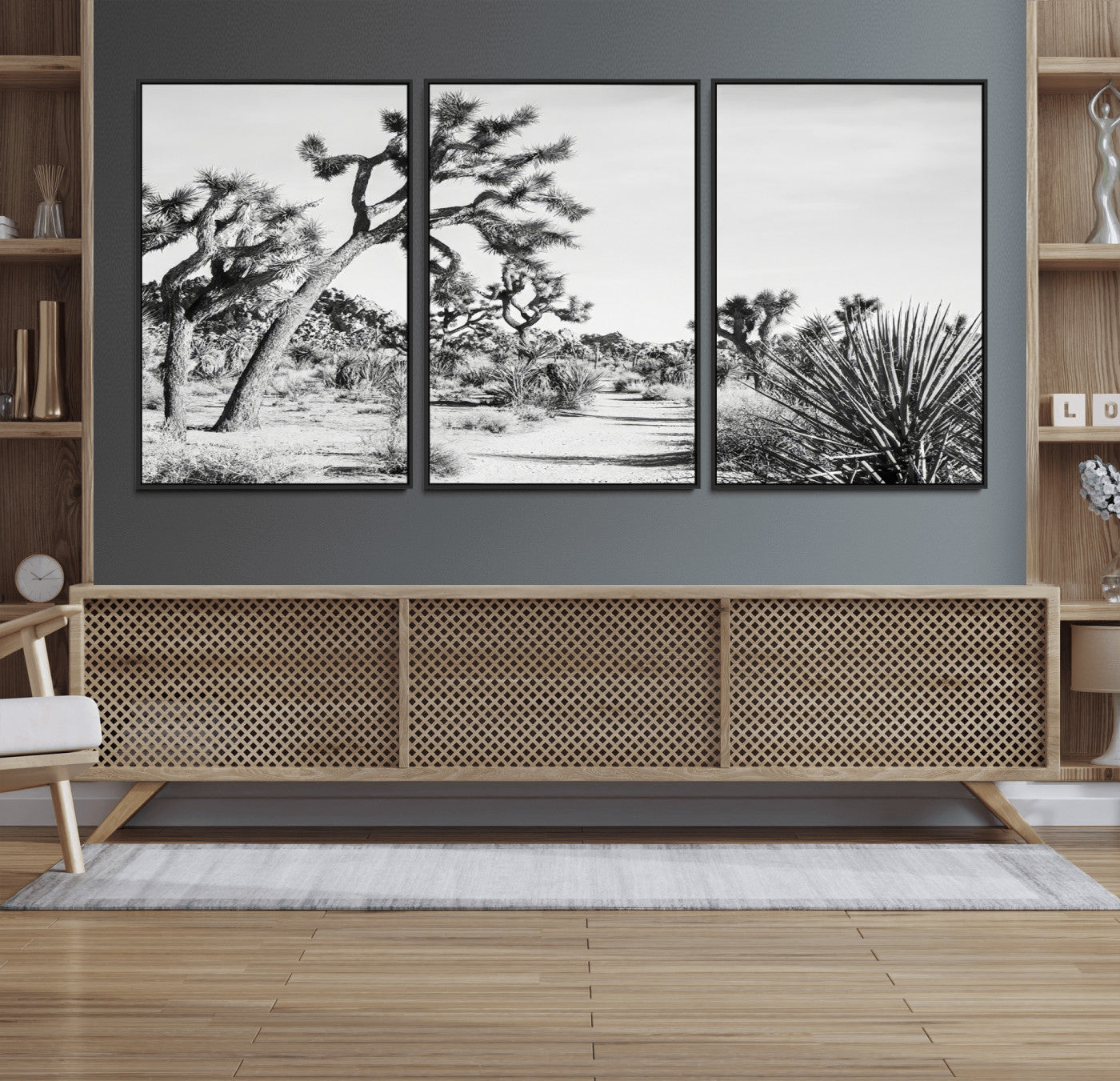 88164251-MGV-CV-36X24-Joshua Tree Wall Art Canvas Print, Framed Desert Path Art Picture Print, Monochrome Desert Perfect Minimalist Desert Decor Artwork