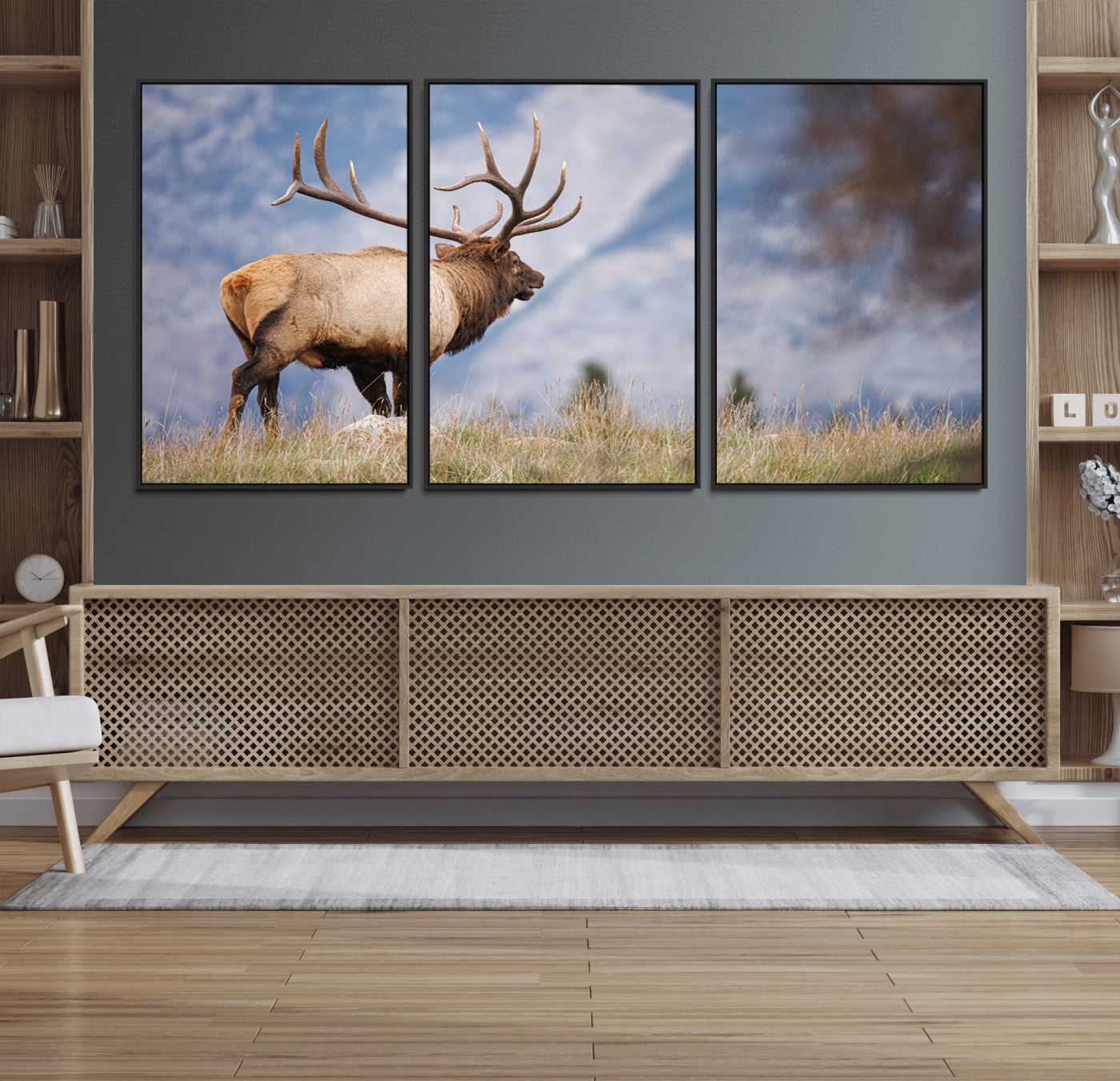 26365841-MGV-CV-36X24-Mountain Elk Art Wall Art Canvas Print, Framed Rustic Wildlife Print Art Picture Print, Lodge Style Decor Perfect Rustic Lodge