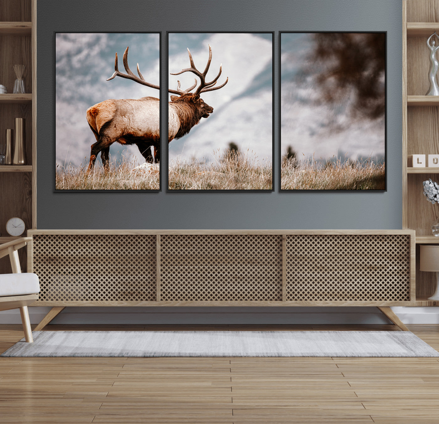 70489411-MGV-CV-36X24-Elk Photography Wall Art Canvas Print, Framed Mountain Wildlife Art Picture Print, Rustic Nature Decor Perfect Rustic Lodge Decor