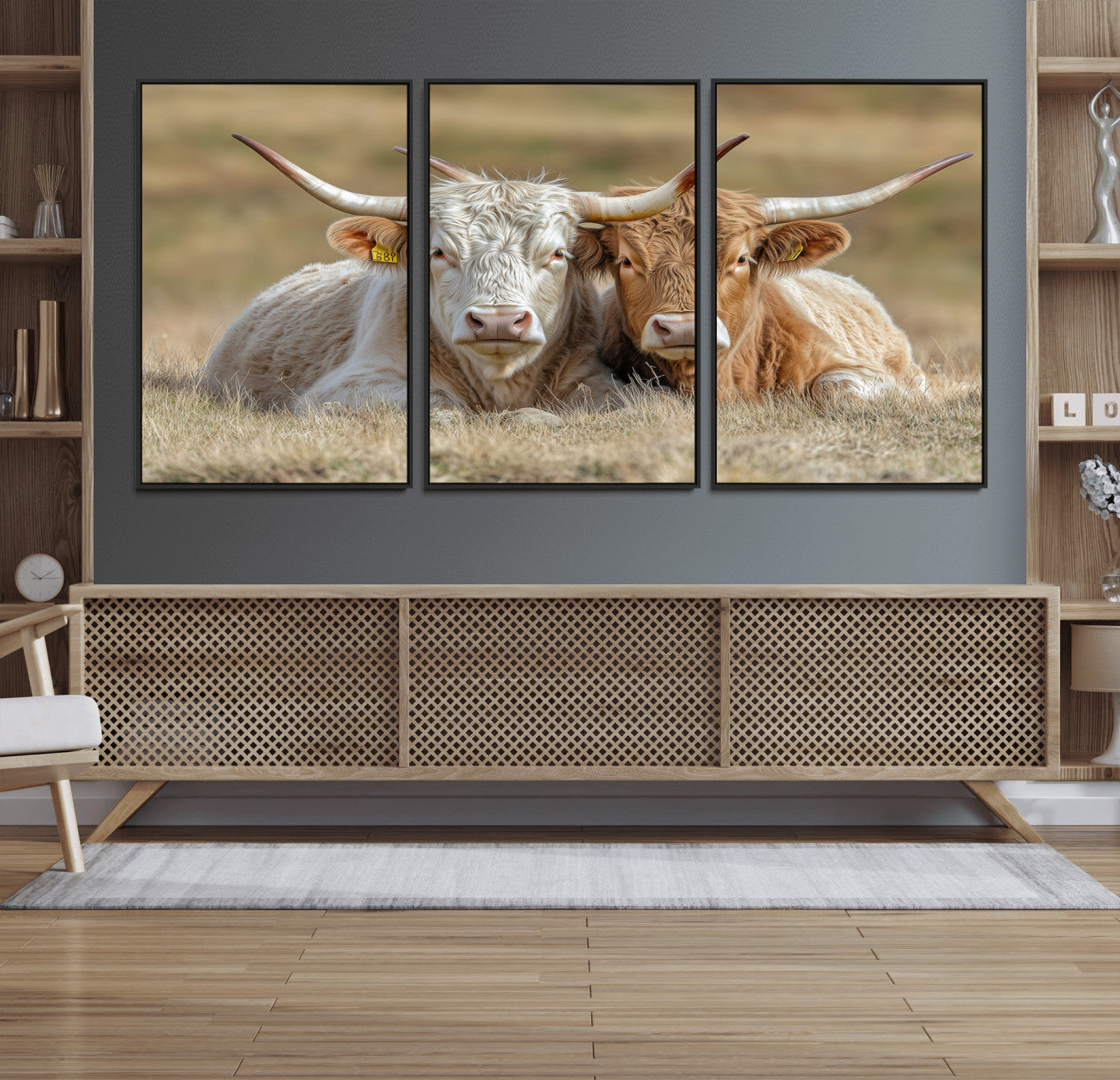 53388593-MGV-CV-36X24-Cow Photography Wall Art Canvas Print, Framed Rustic Animal Decor Art Picture Print, Texas Cow Pair Perfect Western Farmhouse
