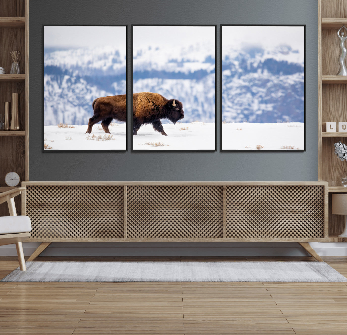 58512275-MGV-CV-36X24-Cowboy Aesthetic Wall Art Canvas Print, Framed Neutral Animal Theme Art Picture Print, Bison Ranch Style Perfect Rustic Western