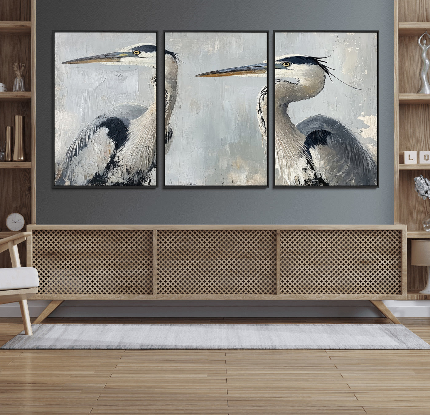 19427826-MGV-FC-60X30-3P_Black-Bird Canvas Decor Wall Art Canvas Print, Framed Coastal Bird Pair Art Picture Print, Minimalist Wildlife Wall Perfect Coastal