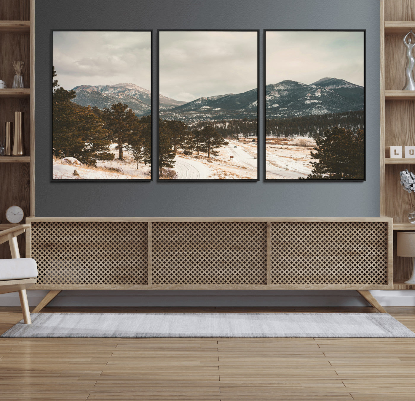 77311749-MGV-CV-36X24-Mountain Landscape Wall Art Canvas Print, Framed Snowy Peaks Art Picture Print, Alpine Aesthetic Perfect Rustic Winter Decor