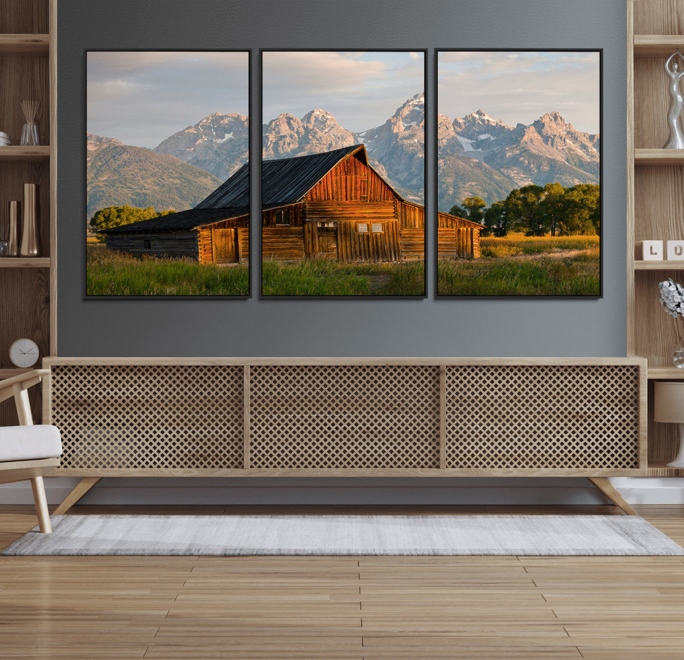 31771014-MGV-FC-60X30-3P_Black-Rustic Barn Wall Art Canvas Print, Framed Western Landscape Art Picture Print, Farmhouse Style Perfect Rustic Farmhouse Decor
