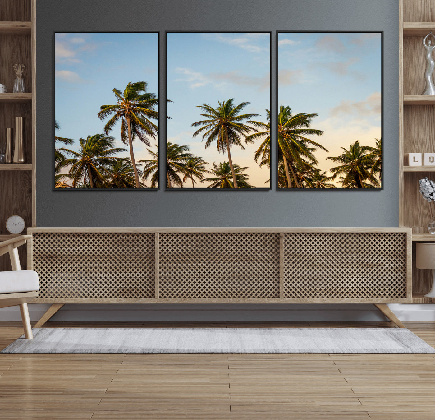 99033771-MGV-FC-60X30-3P_Black-Palm Trees Wall Art Canvas Print, Framed Tropical Vibes Art Picture Print, Coastal Sunset Perfect Coastal Boho Decor Artwork
