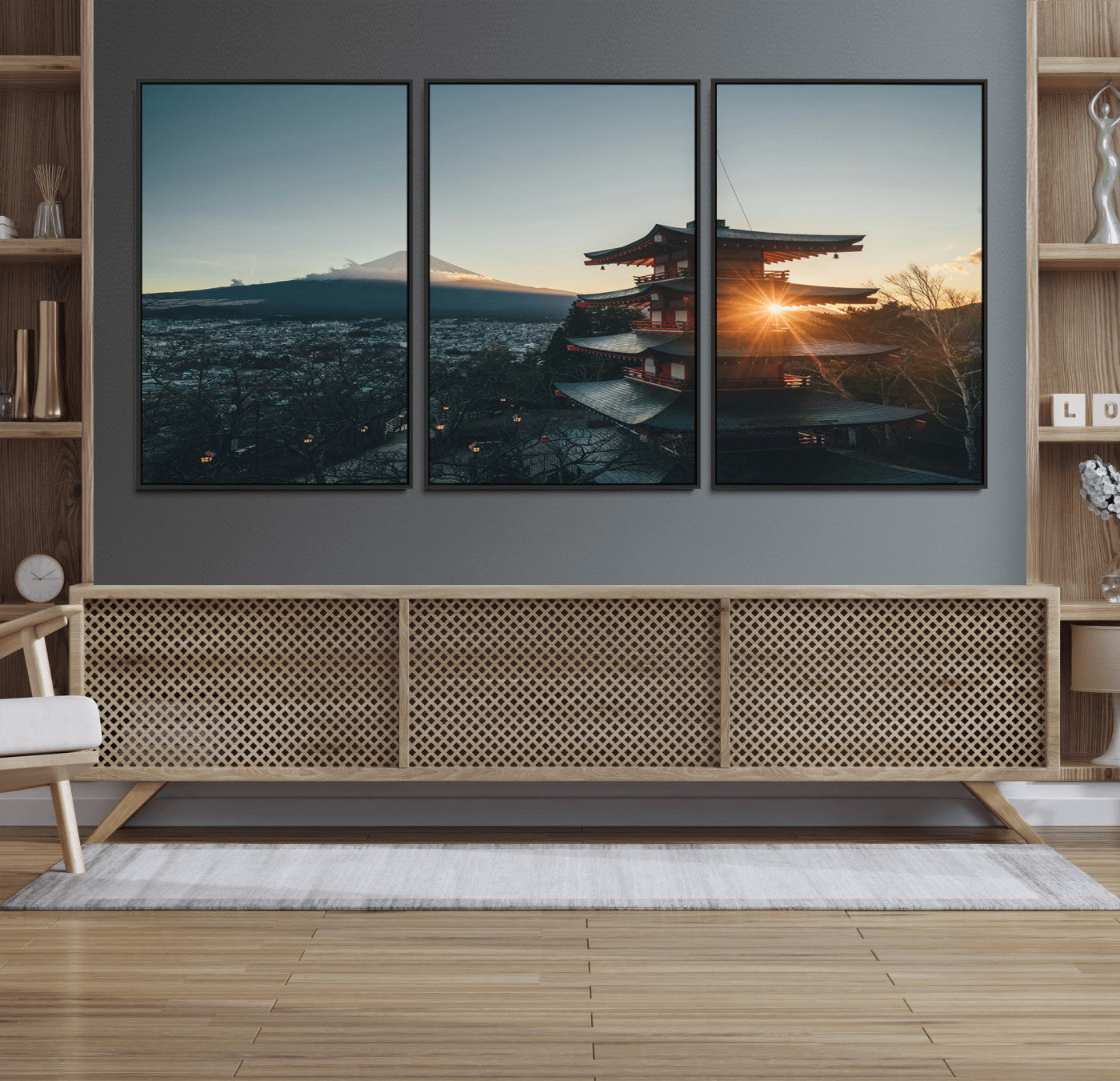 87729656-MGV-FC-60X30-3P_Black-Mount Fuji Wall Art Canvas Print, Framed Japan Travel Art Picture Print, Chureito Pagoda Perfect Zen Minimalism Decor Artwork