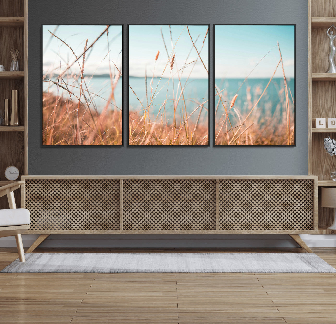 36108696-MGV-CV-36X24-Coastal Grass Wall Art – Serene Ocean View Canvas Print, Beach Nature Photography Decor for Living Room, Bedroom, Office or Modern