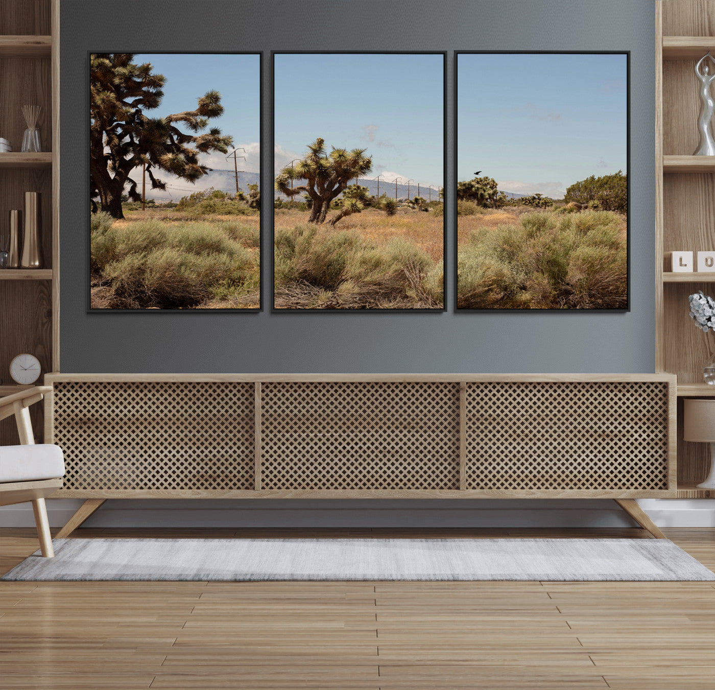 16114018-MGV-FC-60X30-3P_Black-Joshua Tree Wall Art Canvas Print, Framed Desert Landscape Art Picture Print, Mountain Horizon Perfect Southwestern Boho Decor