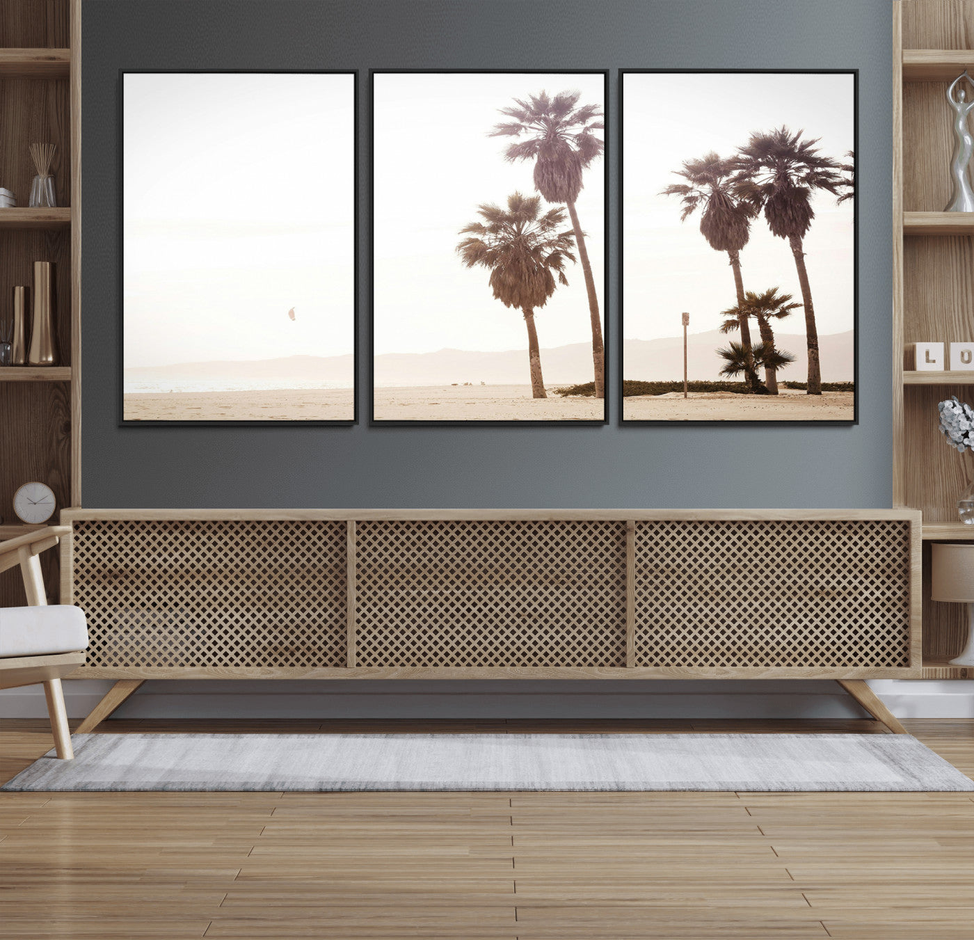 48255923-MGV-FC-60X30-3P_Black-Coastal Light Wall Art Canvas Print, Framed Relaxing Shoreline Art Picture Print, Minimalist Ocean Perfect Tropical Serenity Decor