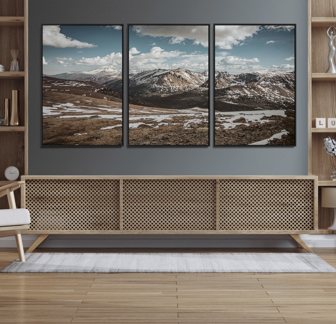 44565953-MGV-FC-60X30-3P_Black-Mountain Landscape Wall Art Canvas Print, Framed Snowy Peaks Art Picture Print, Rugged Highlands Perfect Rustic Adventure Decor