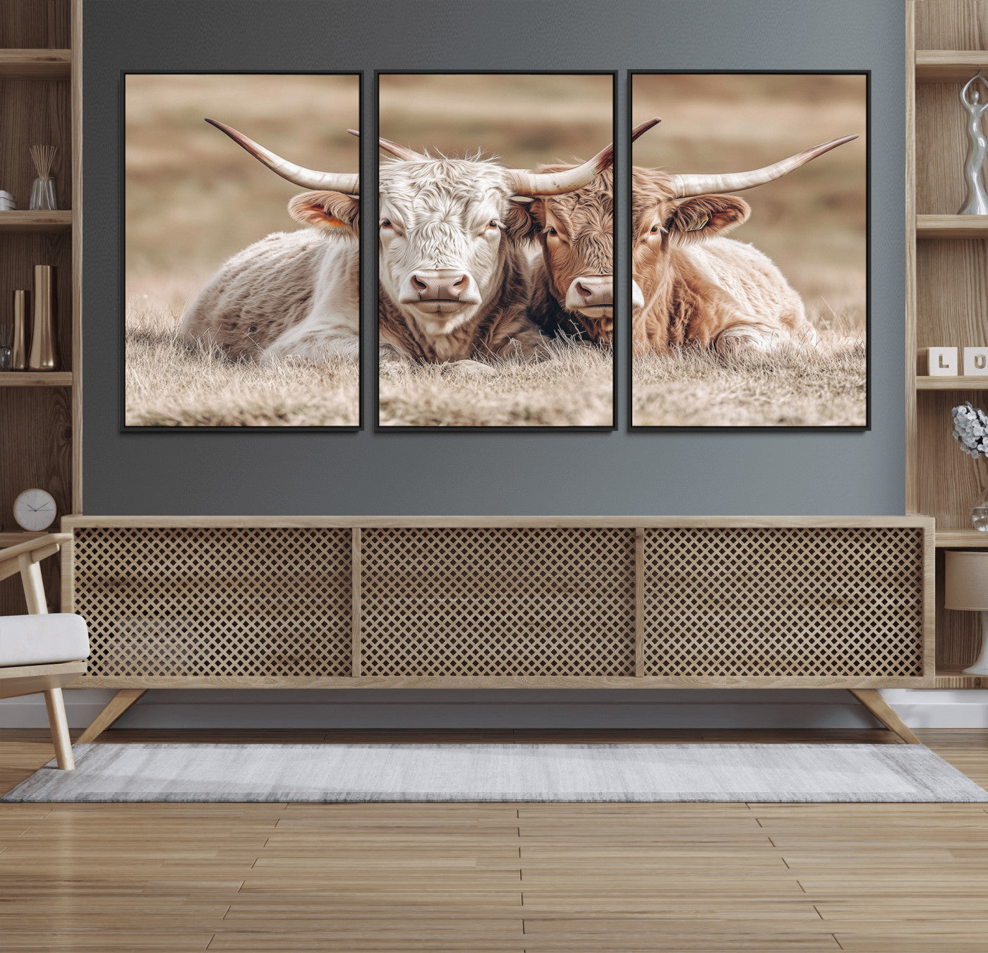 38651722-MGV-FC-60X30-3P_Black-Cow Wall Art – Rustic Longhorn Pair Canvas Print, Western Farmhouse Animal Painting, Country Ranch Decor for Living Room, Bedroom,