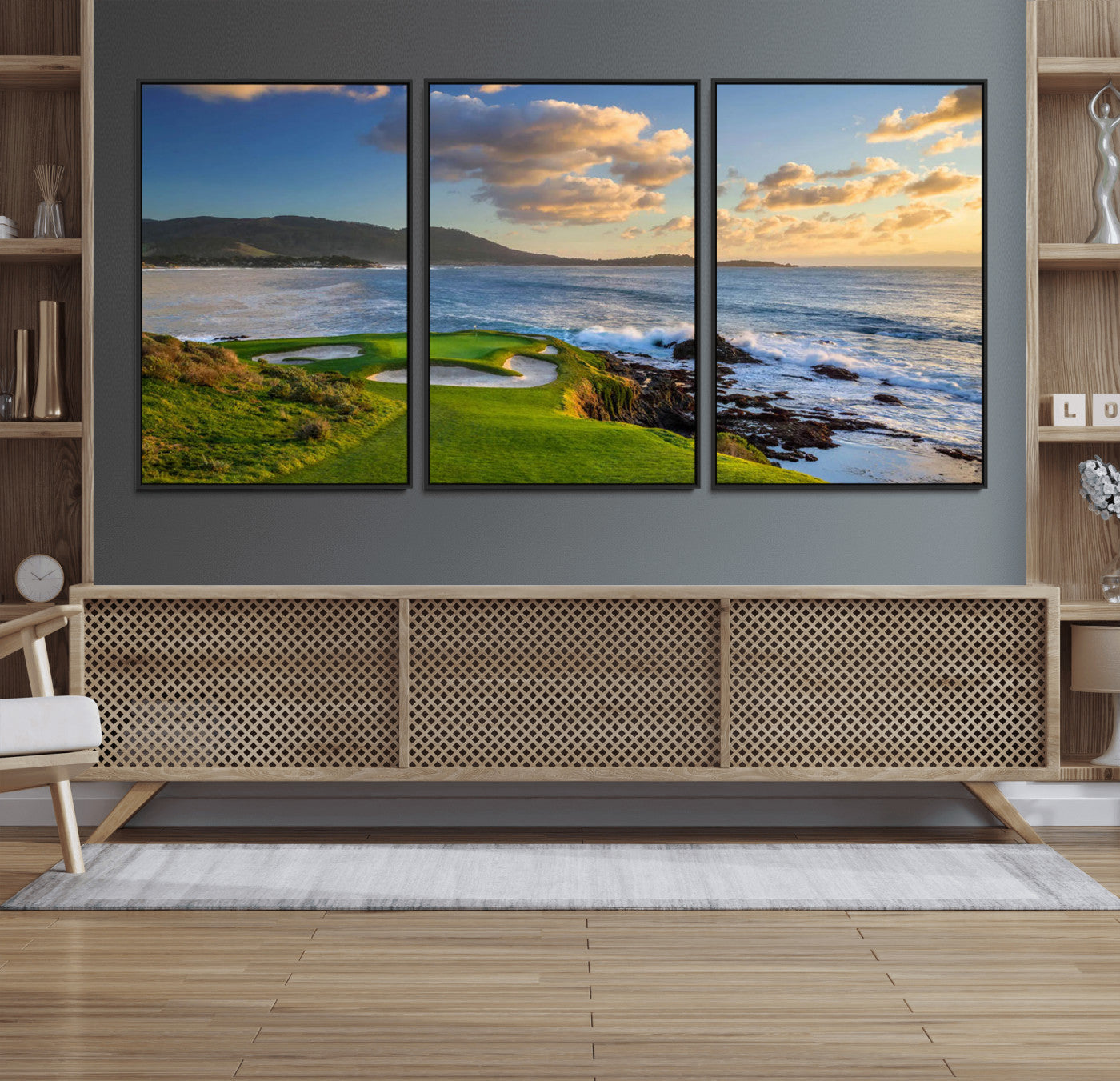 50107048-MGV-CV-36X24-Golf Course Wall Art – Coastal Ocean View Canvas Print, Scenic Fairway Landscape Decor for Office, Man Cave, Bedroom, or Living