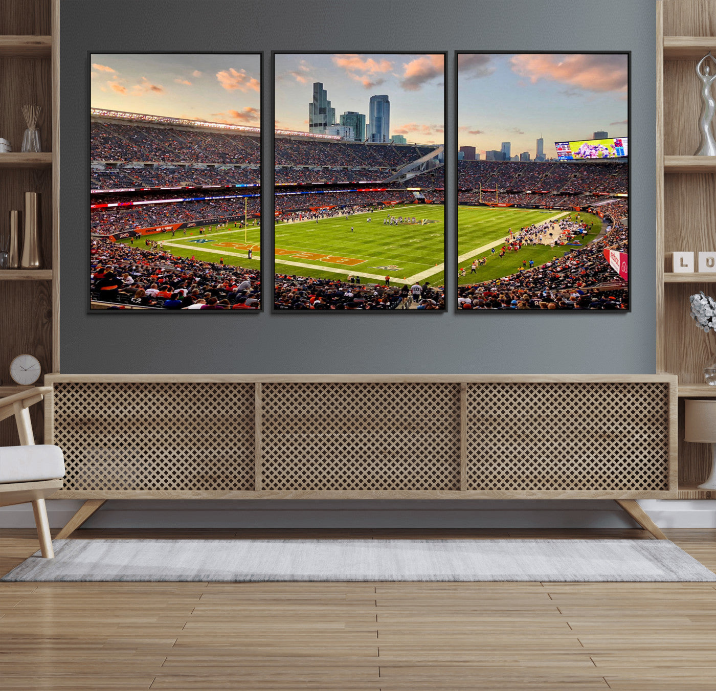 55377093-MGV-FC-60X30-3P_Black-Soldier Field Wall Art – Panoramic Chicago Bears Football Stadium Canvas Print, Game Day Sports Decor for Man Cave, Bar, Office,