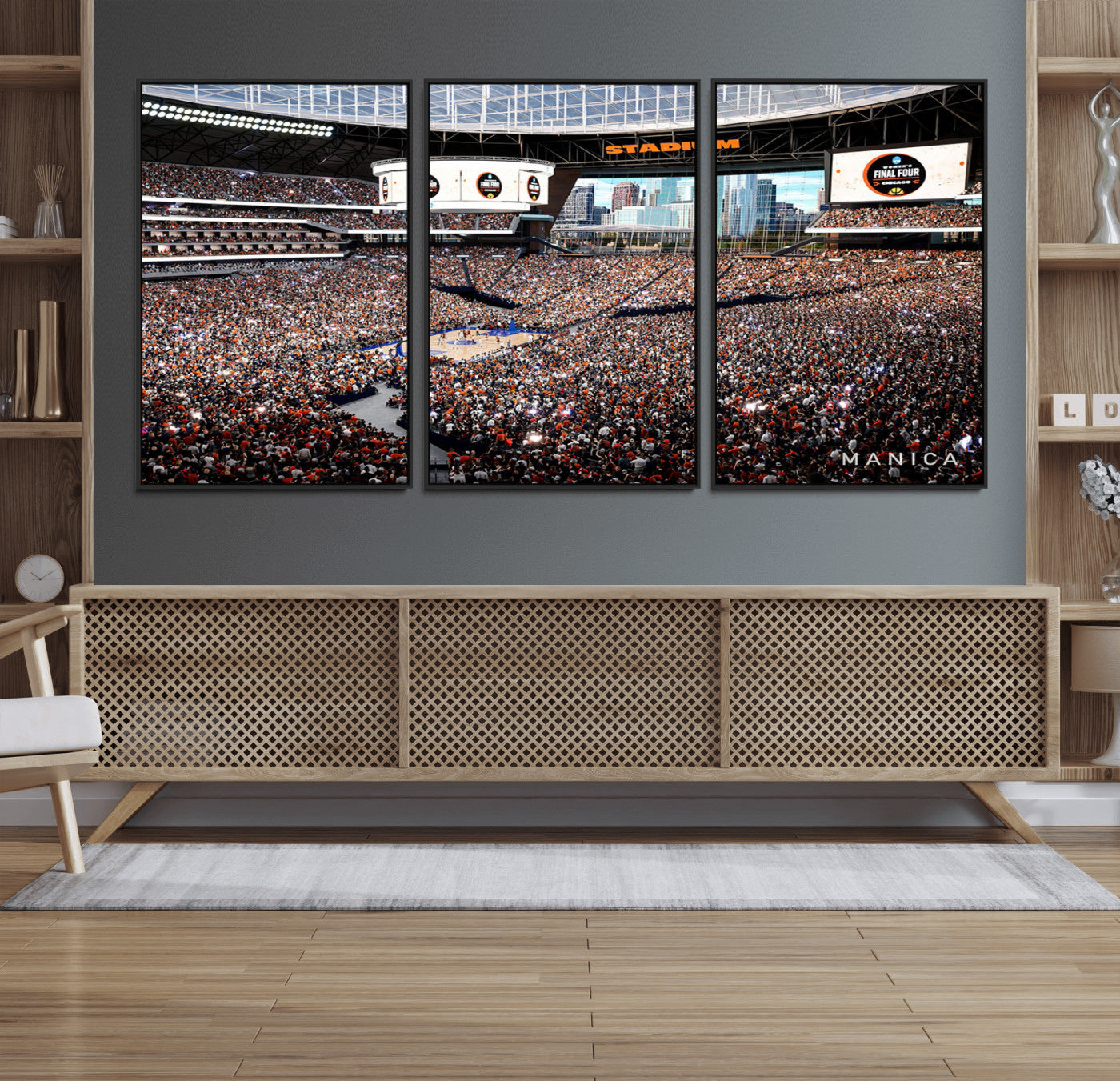 38616413-MGV-FC-60X30-3P_Black-Chicago Dome Stadium Wall Art – Futuristic Basketball Final Four Arena Canvas Print, Modern Sports Fan Decor for Man Cave or