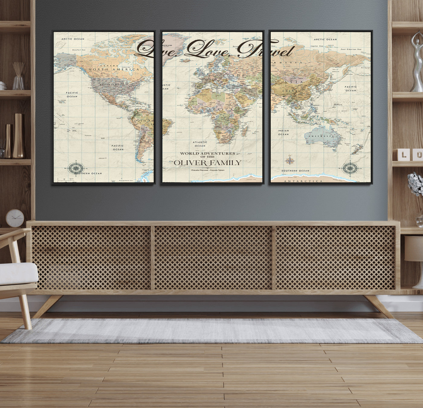 19479008-MGV-CV-36X24-Live Love Travel Wall Art – Detailed World Map Canvas Print, Adventure Decor for Living Room, Office or Bedroom, Travel Gift for