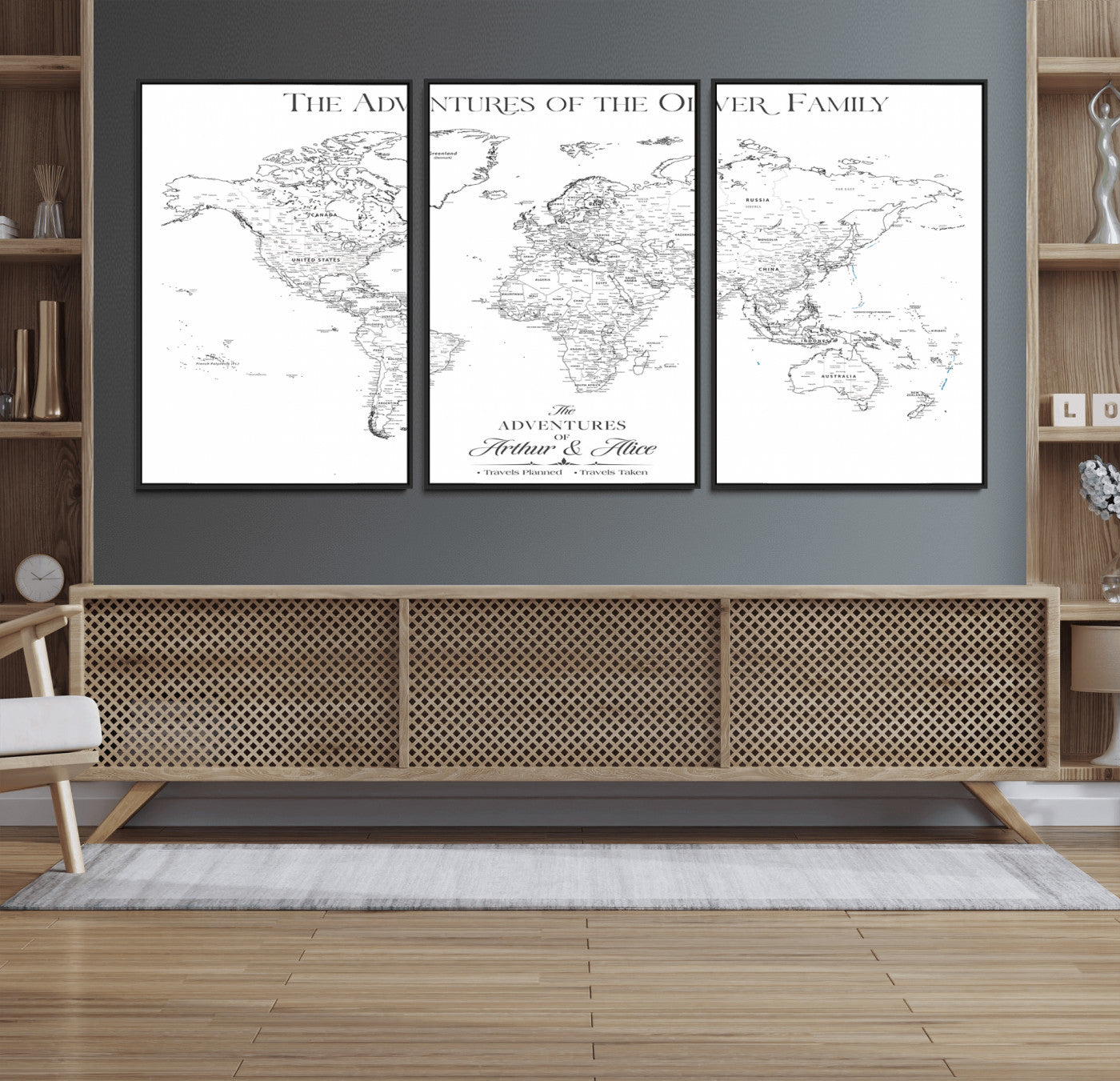 21029247-MGV-CV-36X24-Minimalist World Map Wall Art – Black and White Travel Adventure Print, Modern Family Travel Map Decor for Living Room, Bedroom,